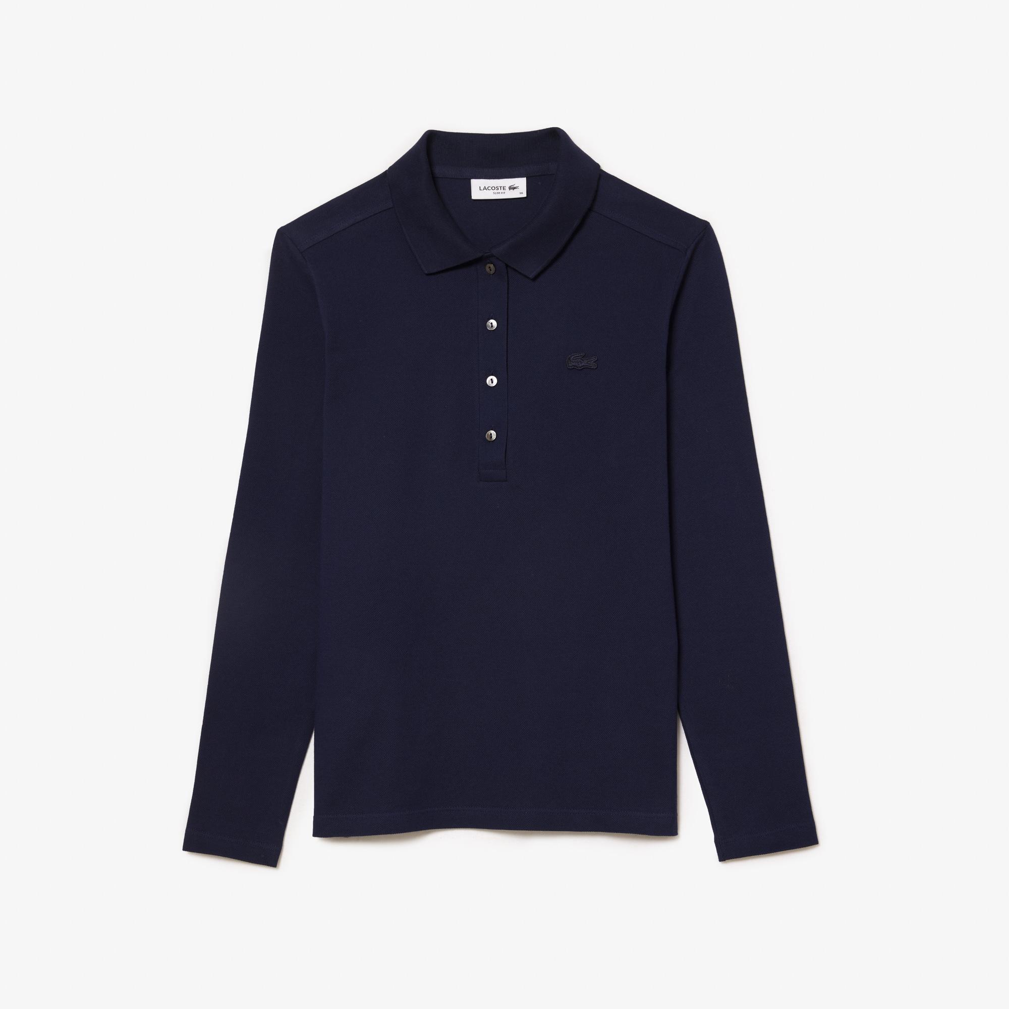 Lacoste Kadın Slim Fit Uzun Kollu Lacivert Polo
