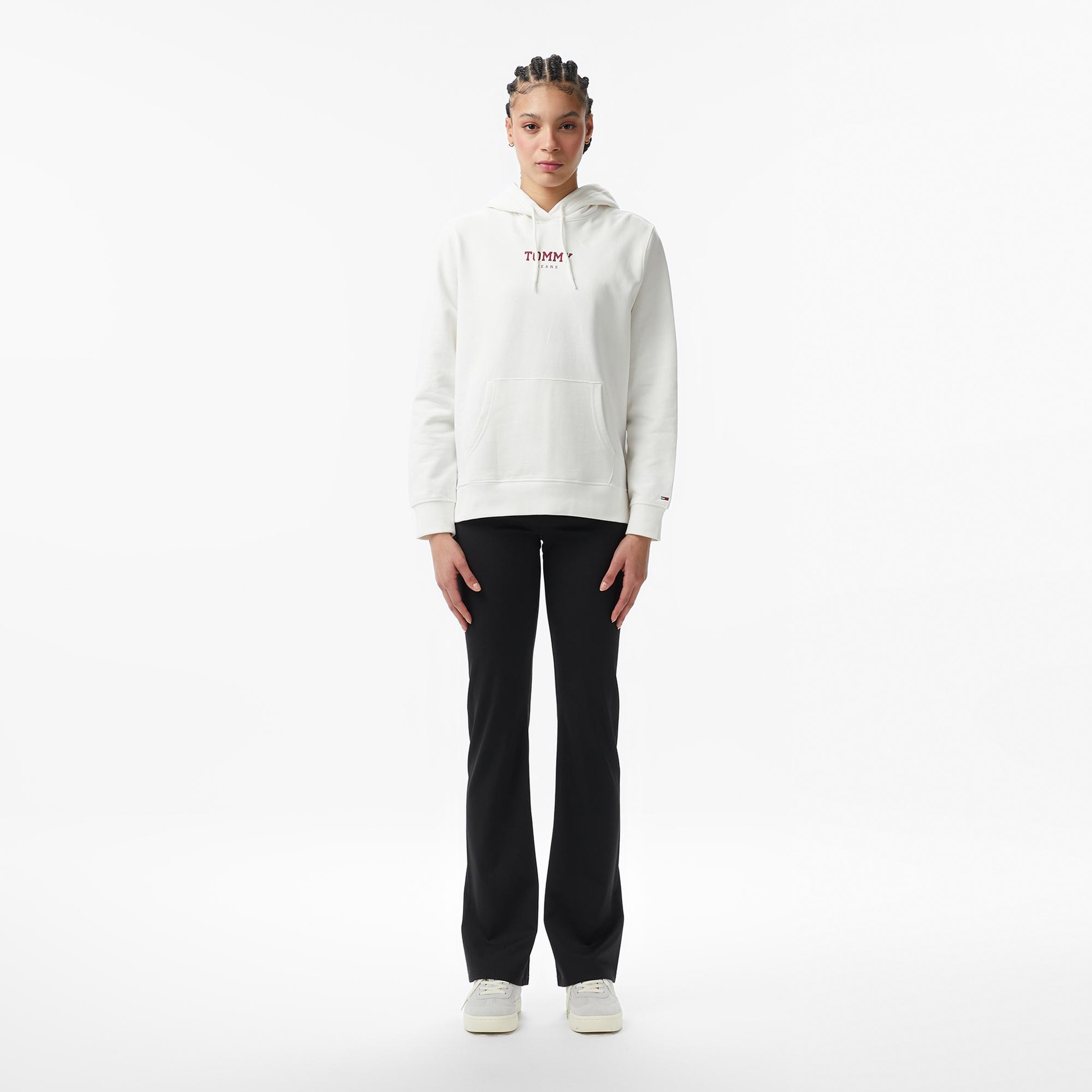Tommy Hilfiger Essential Logo Kadın Beyaz Hoodie