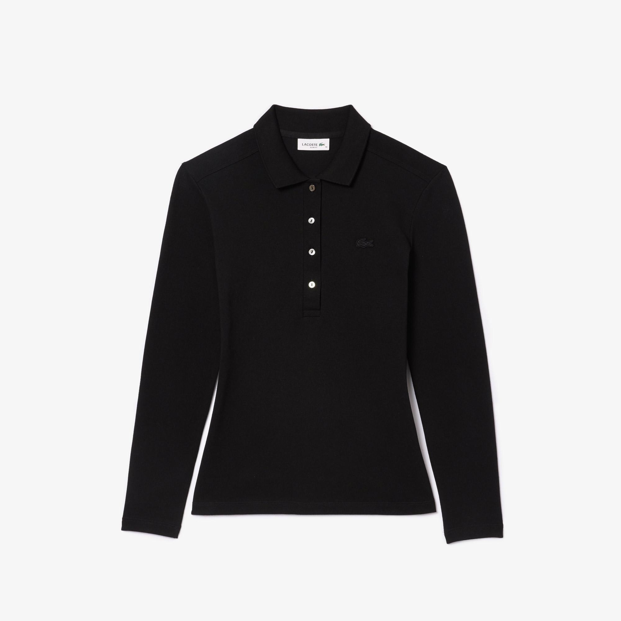 Lacoste Kadın Slim Fit Uzun Kollu Siyah Polo