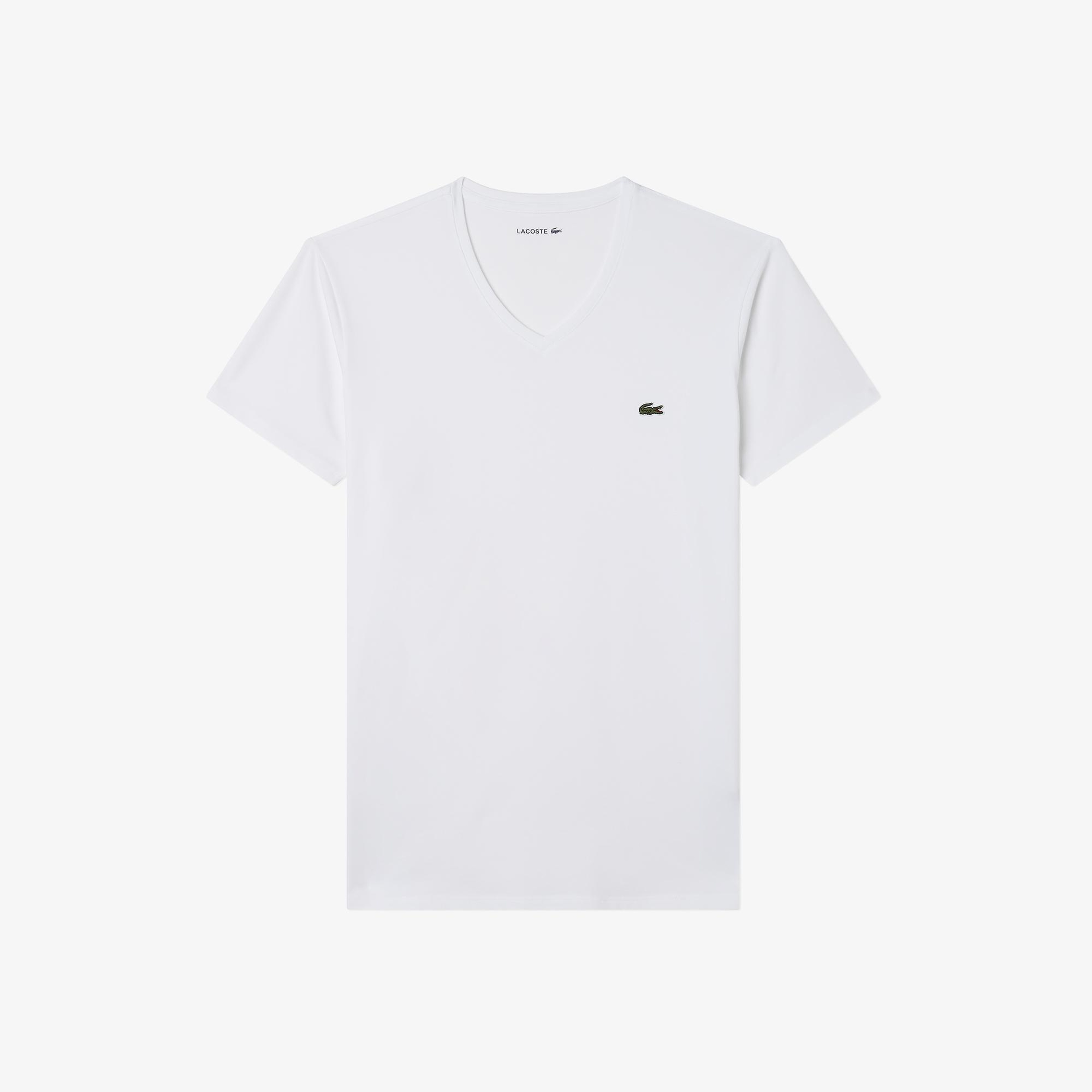Lacoste Erkek Slim Fit V Yaka Beyaz T-Shirt