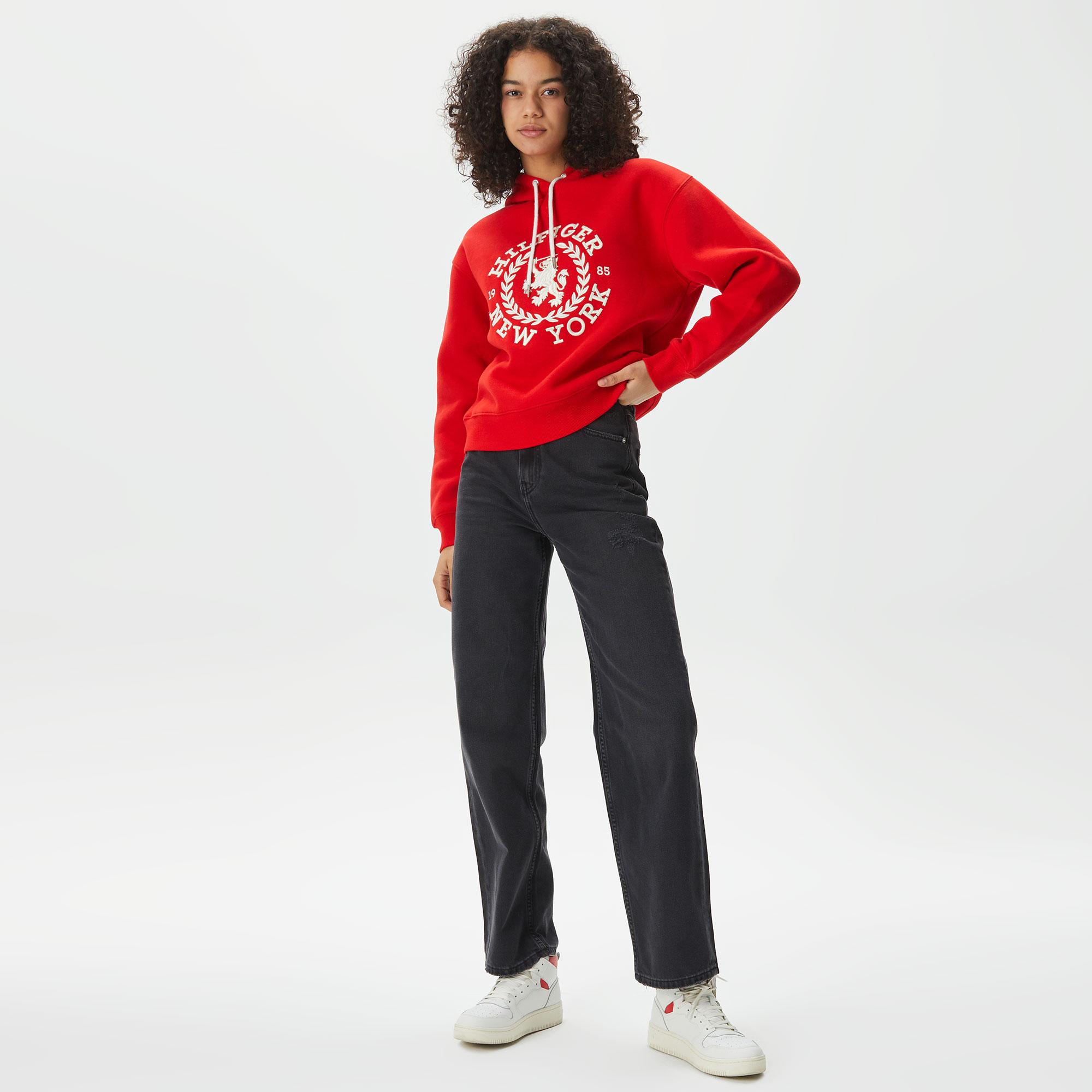 Tommy Hilfiger Reg Crest Kadın Kırmızı Hoodie