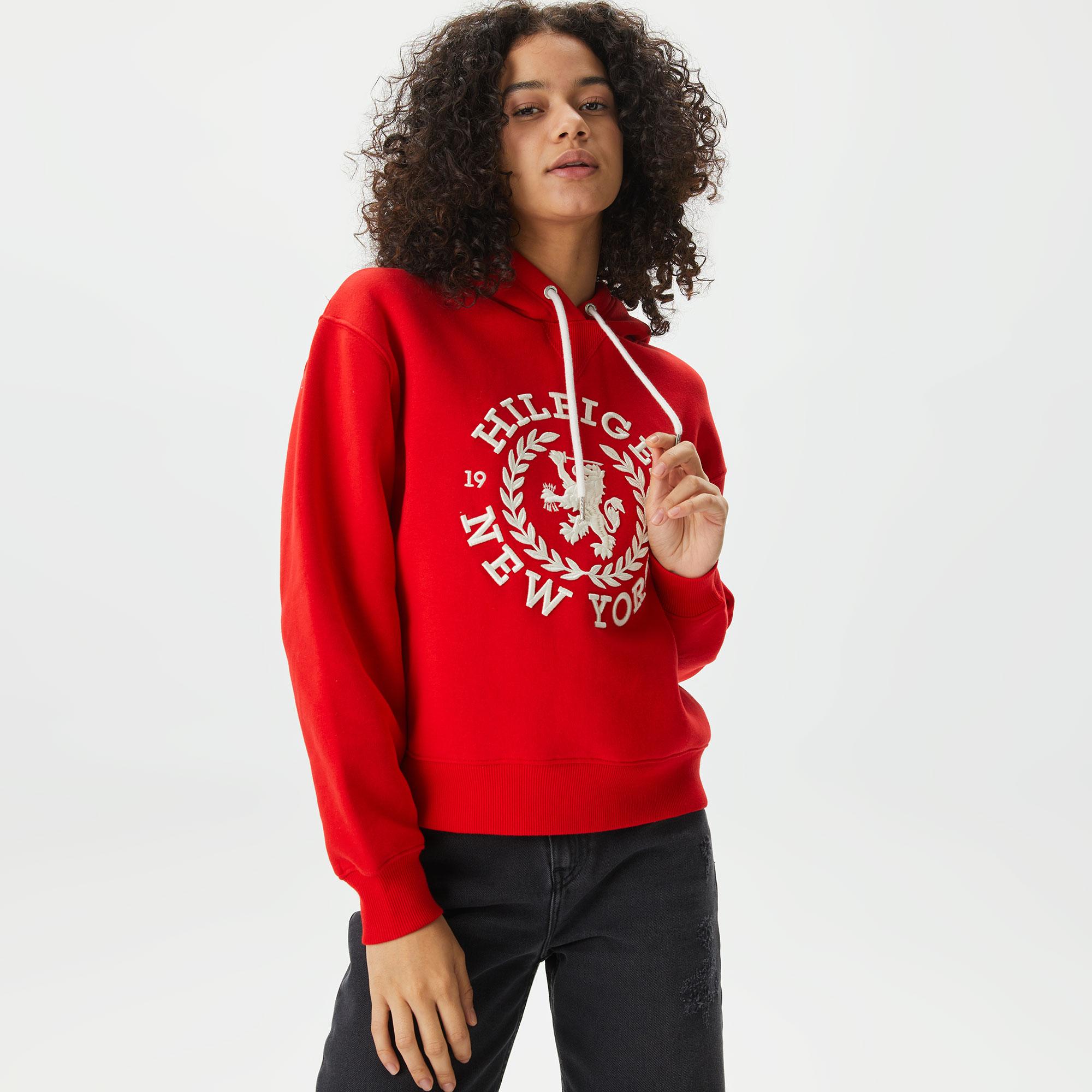 Tommy Hilfiger Reg Crest Kadın Kırmızı Hoodie