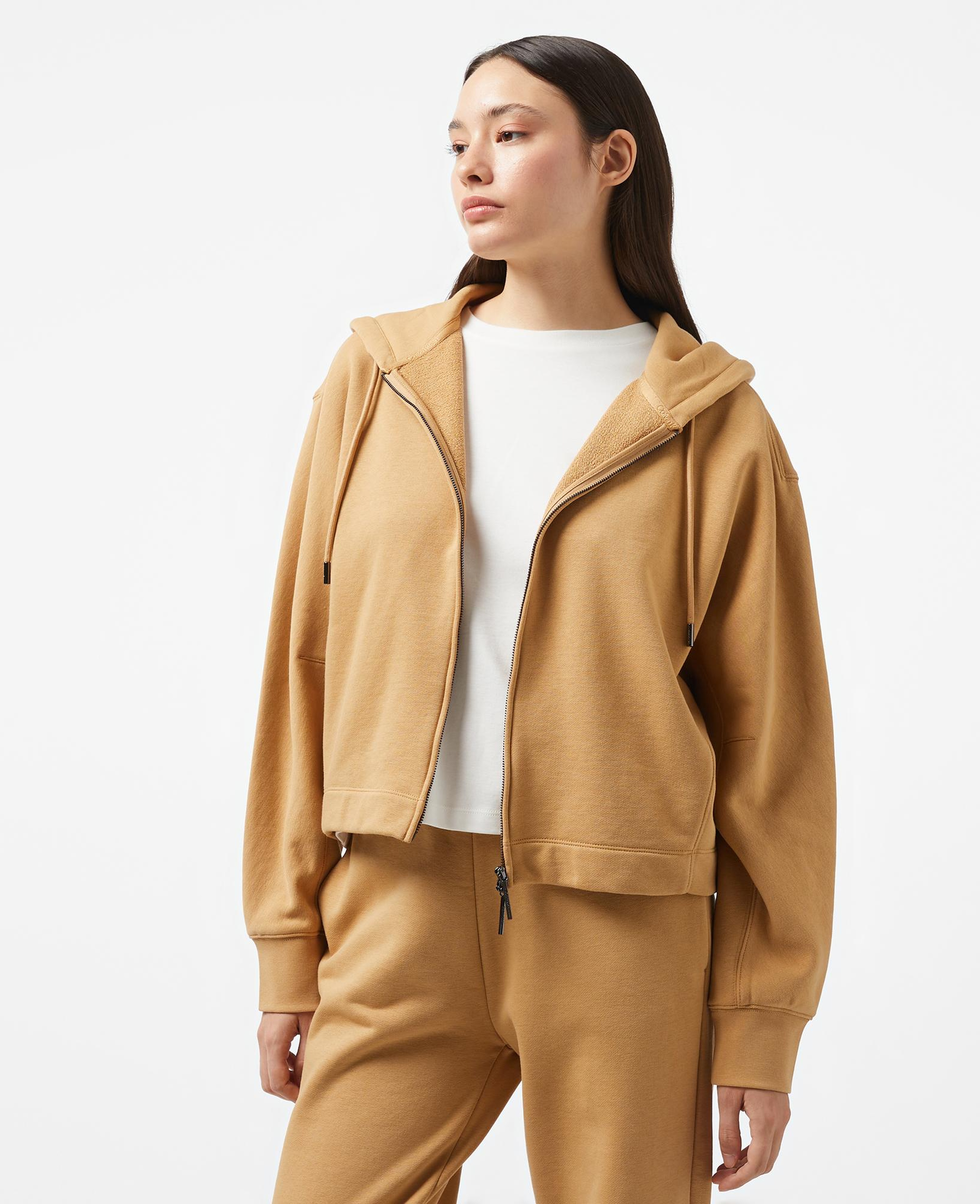 Calvin Klein Nano Logo Zip Relaxed Kadın Kahverengi Hoodie