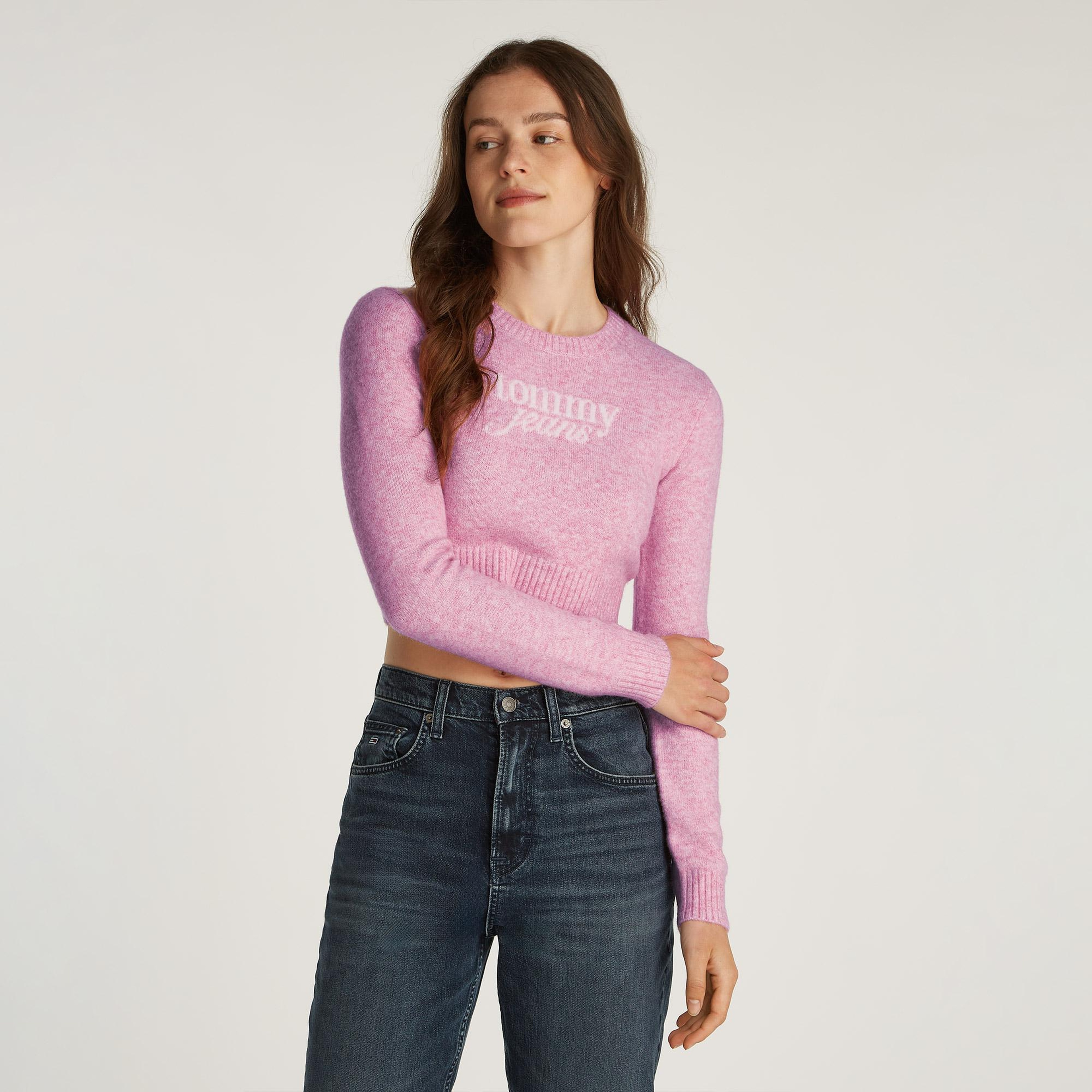 Tommy Jeans Crp Script Ext Kadın Pembe Kazak