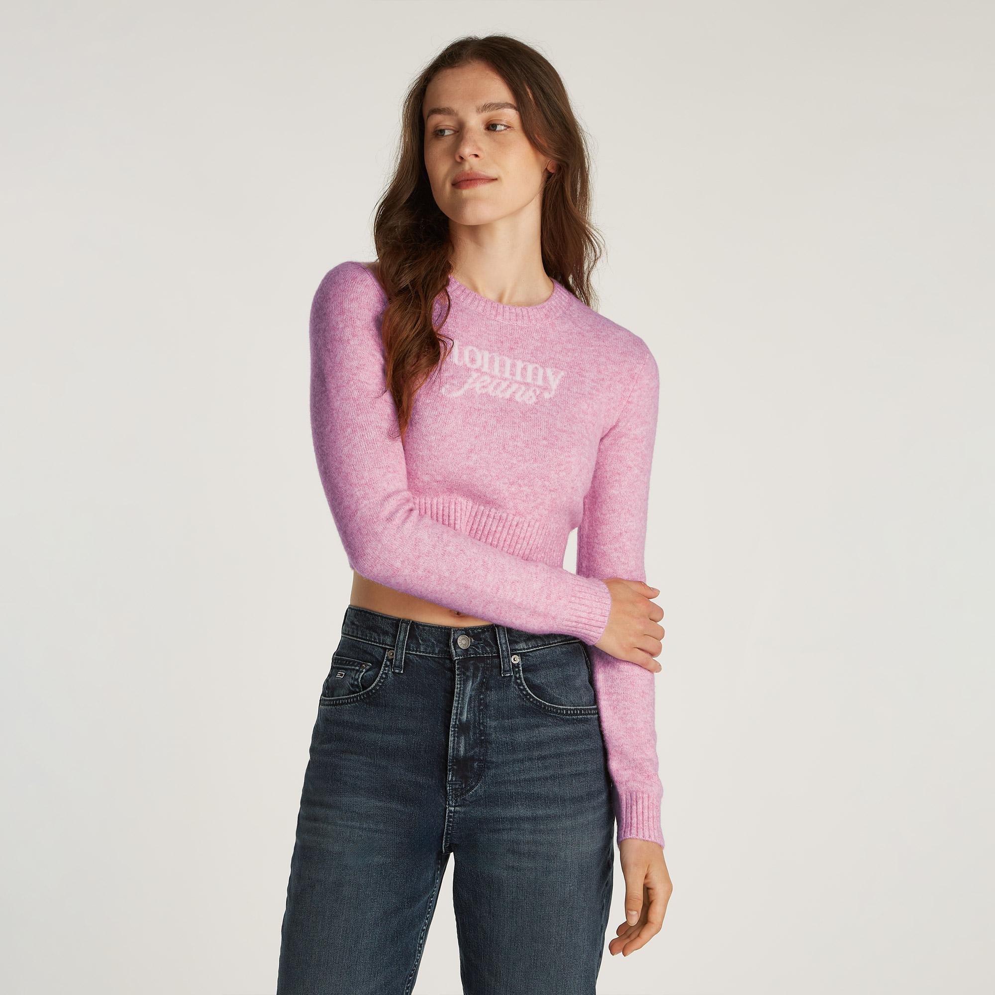 Tommy Jeans Crp Script Ext Kadın Pembe Kazak