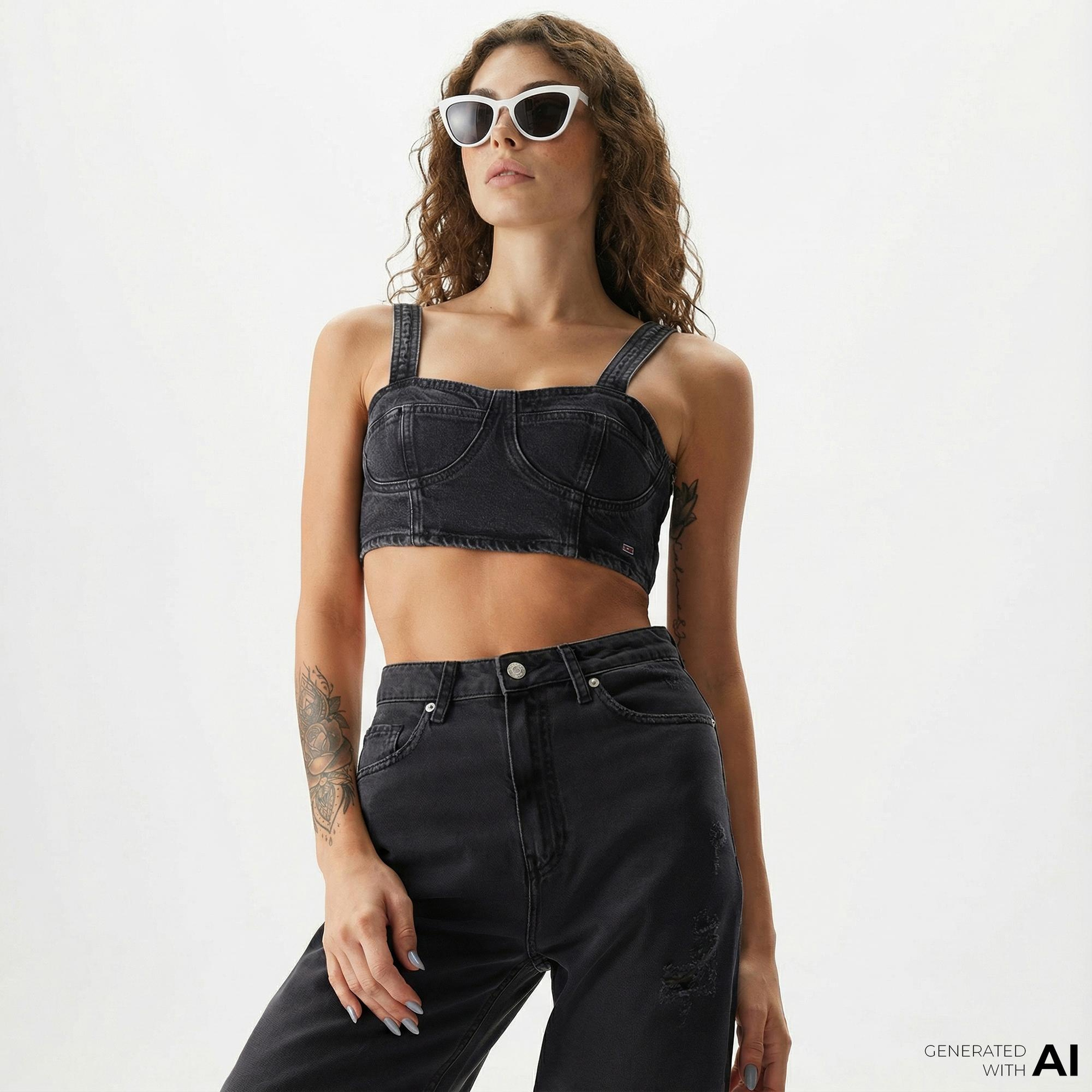 Tommy Jeans Kadın Crop Gri Büstiyer