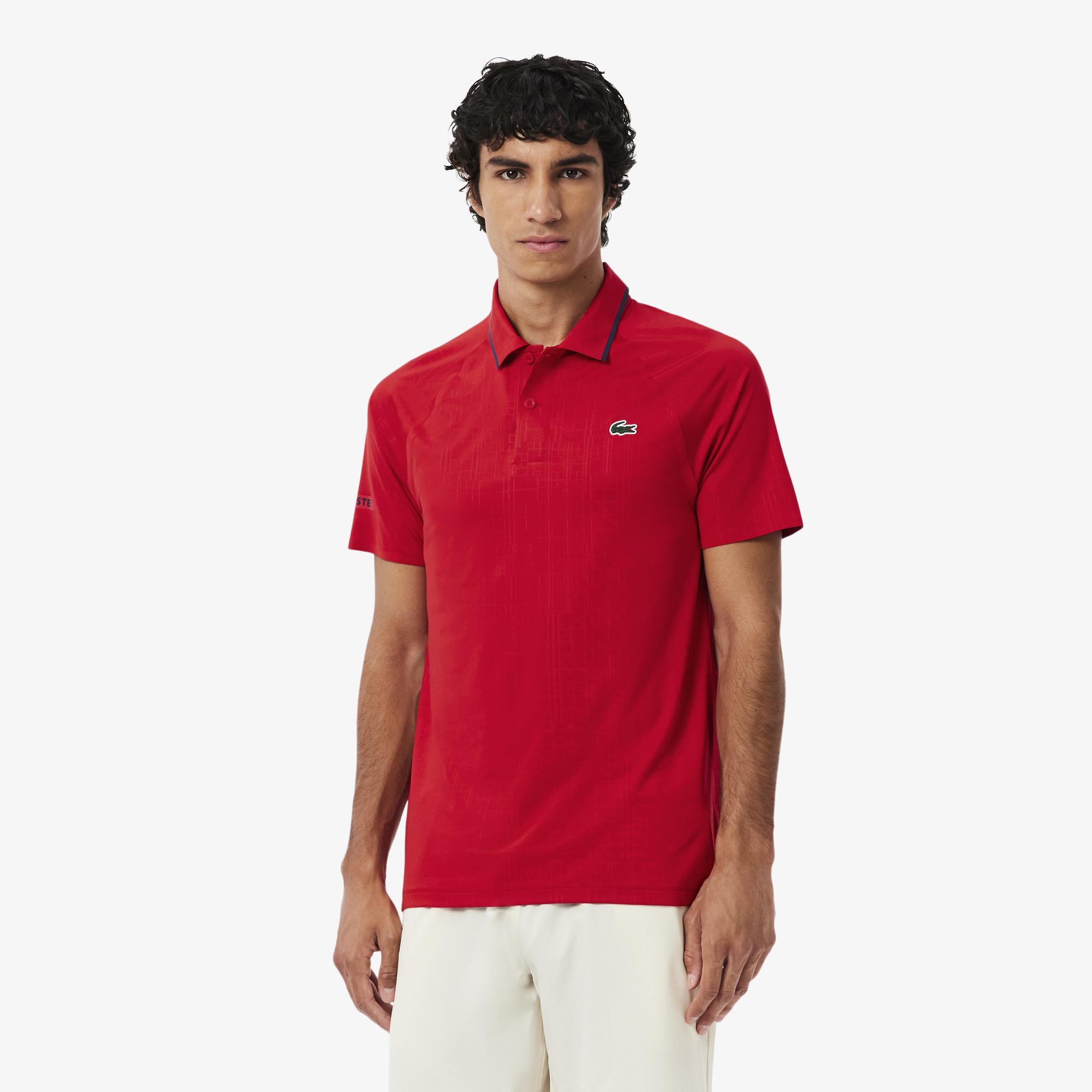 Lacoste Tennis x Novak Djokovic Erkek Slim Fit Desenli Kırmızı Polo