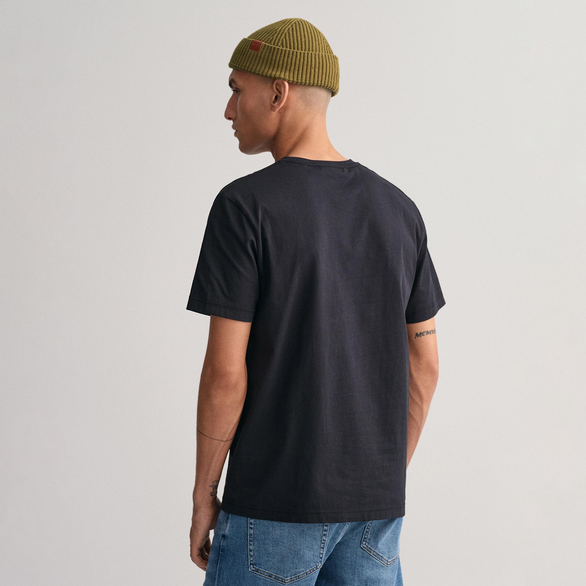 GANT Erkek Siyah Bisiklet Yaka Regular Fit Logolu T-Shirt