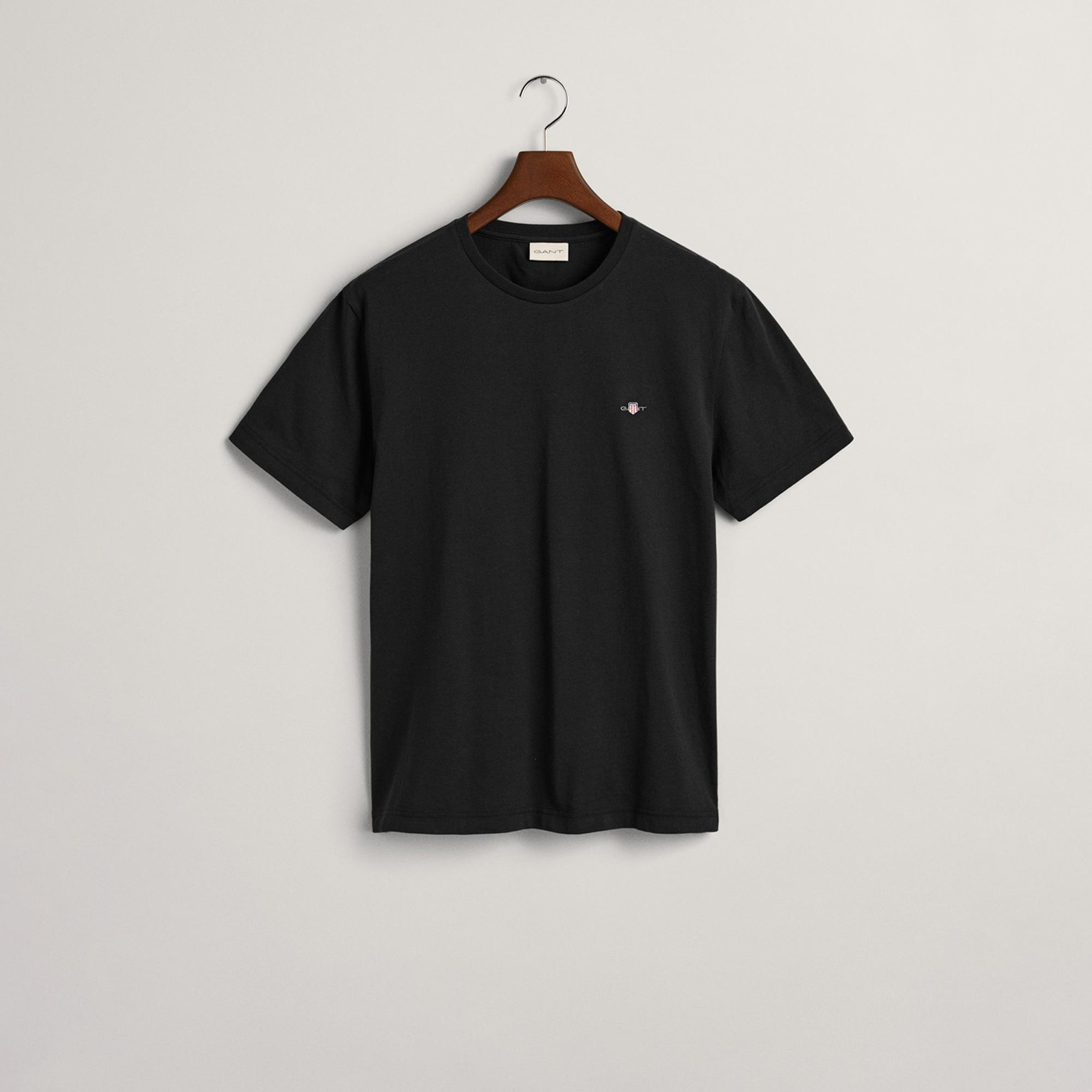 GANT Erkek Siyah Bisiklet Yaka Regular Fit Logolu T-Shirt