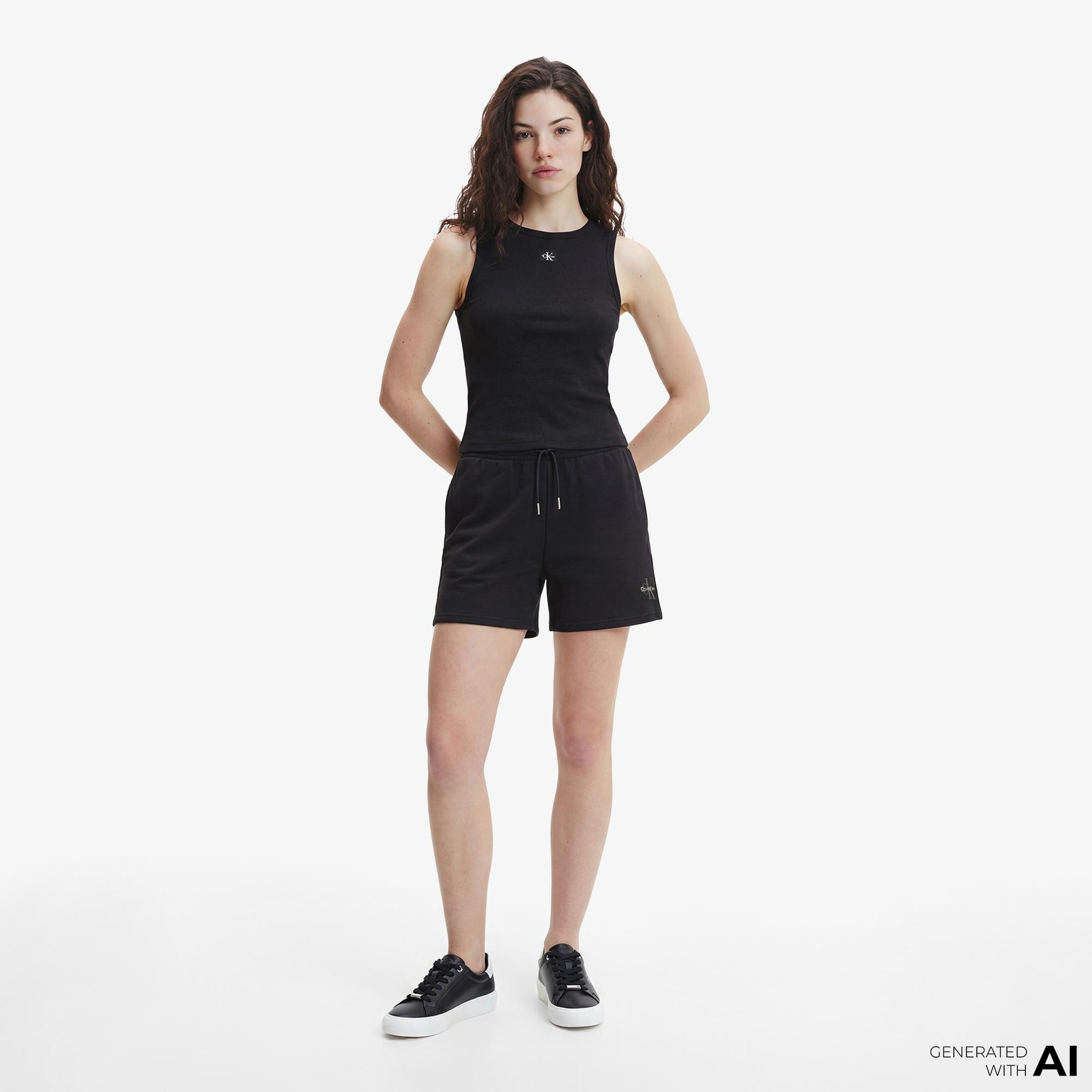 Calvin Klein Monologo French Terry Kadın Siyah Şort