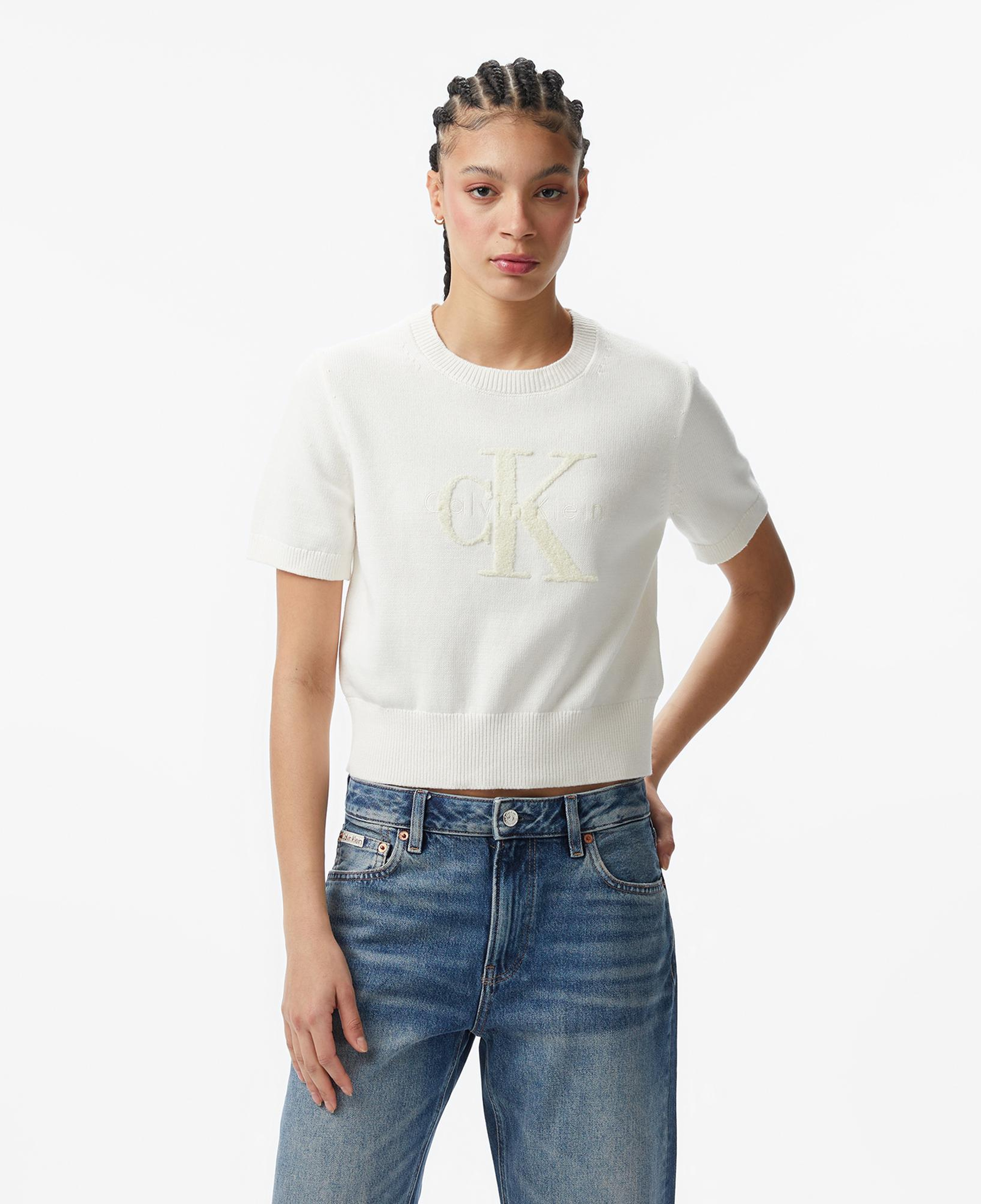 Calvin Klein Chunky Cotton Graphic Vest Kadın Beyaz Triko