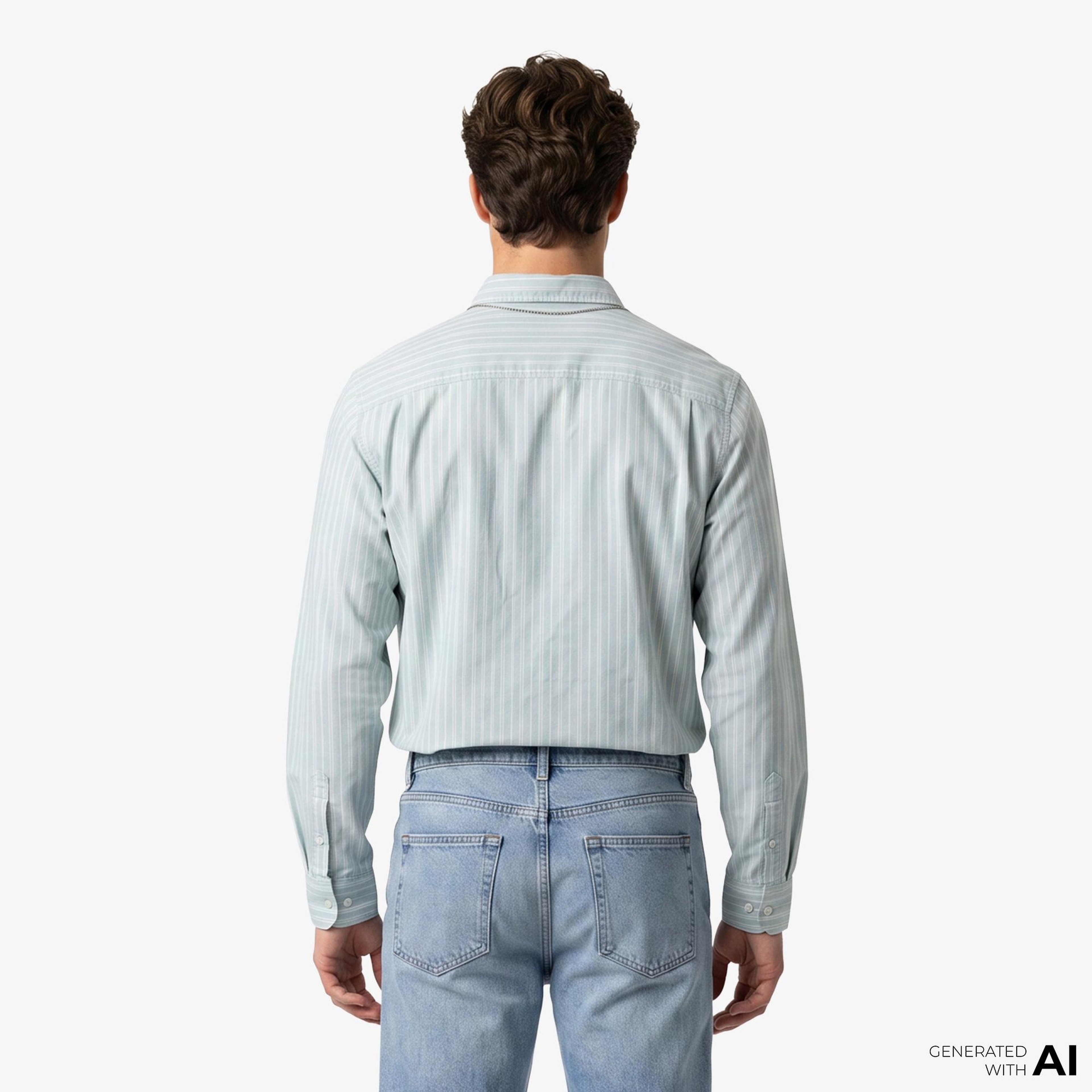 Calvin Klein Stripe Washed Oxford Easy Erkek Yeşil Gömlek