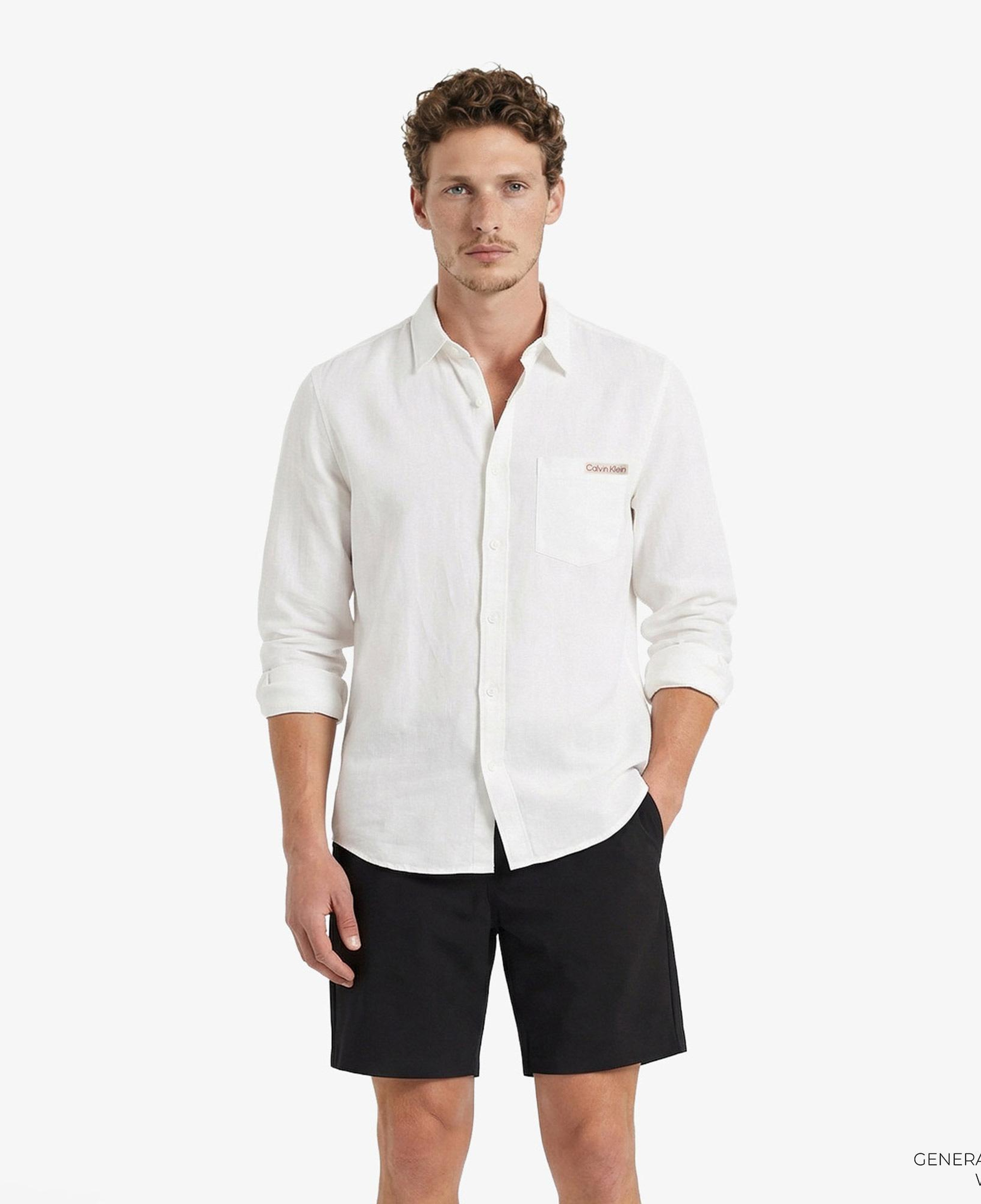 Calvin Klein Solid Casual Linen Classic Erkek Beyaz Gömlek