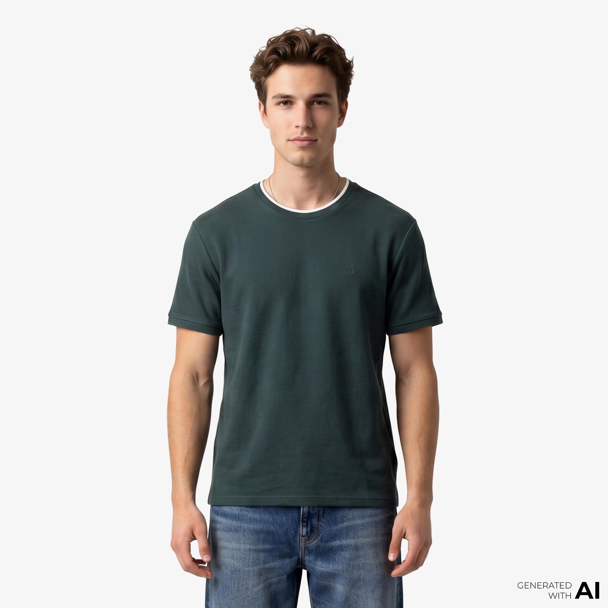 Calvin Klein Tipped Pıque Crewnk  Erkek Yeşil T-Shirt