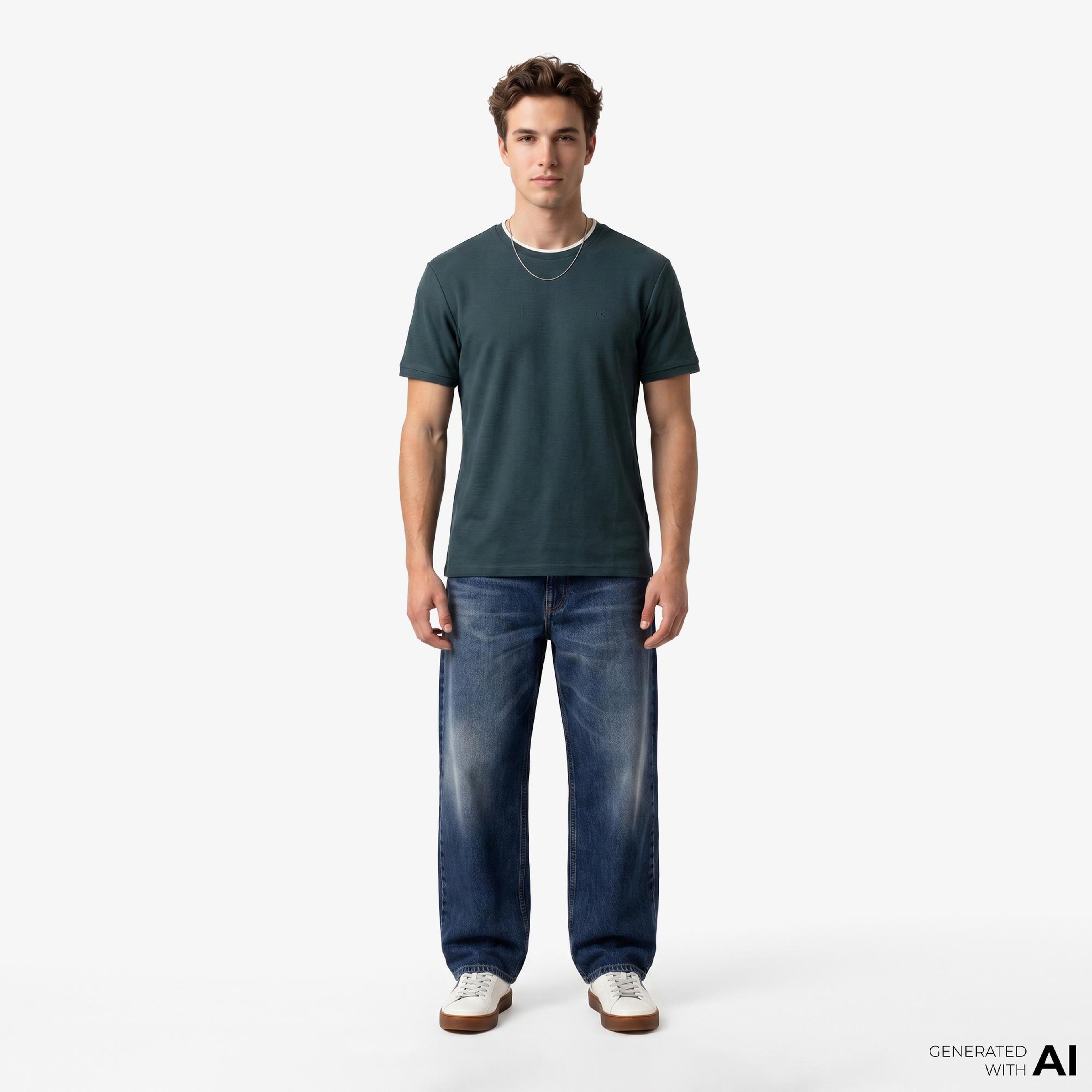 Calvin Klein Tipped Pıque Crewnk Erkek Yeşil T-Shirt