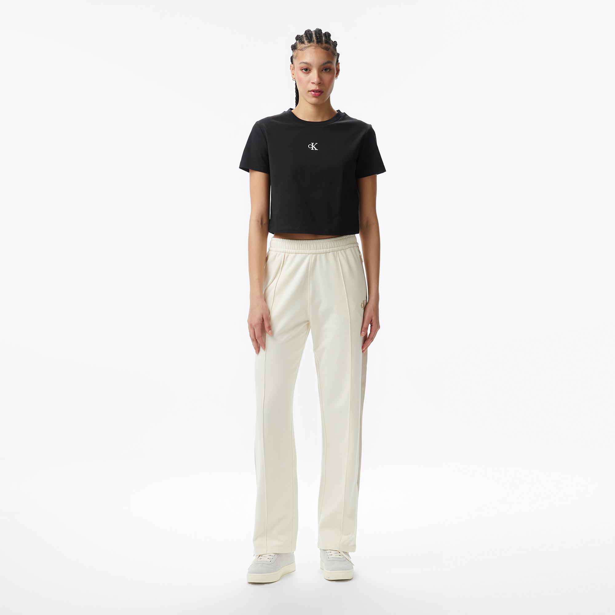 Calvin Klein Logo Cropped Kadın Siyah T-Shirt