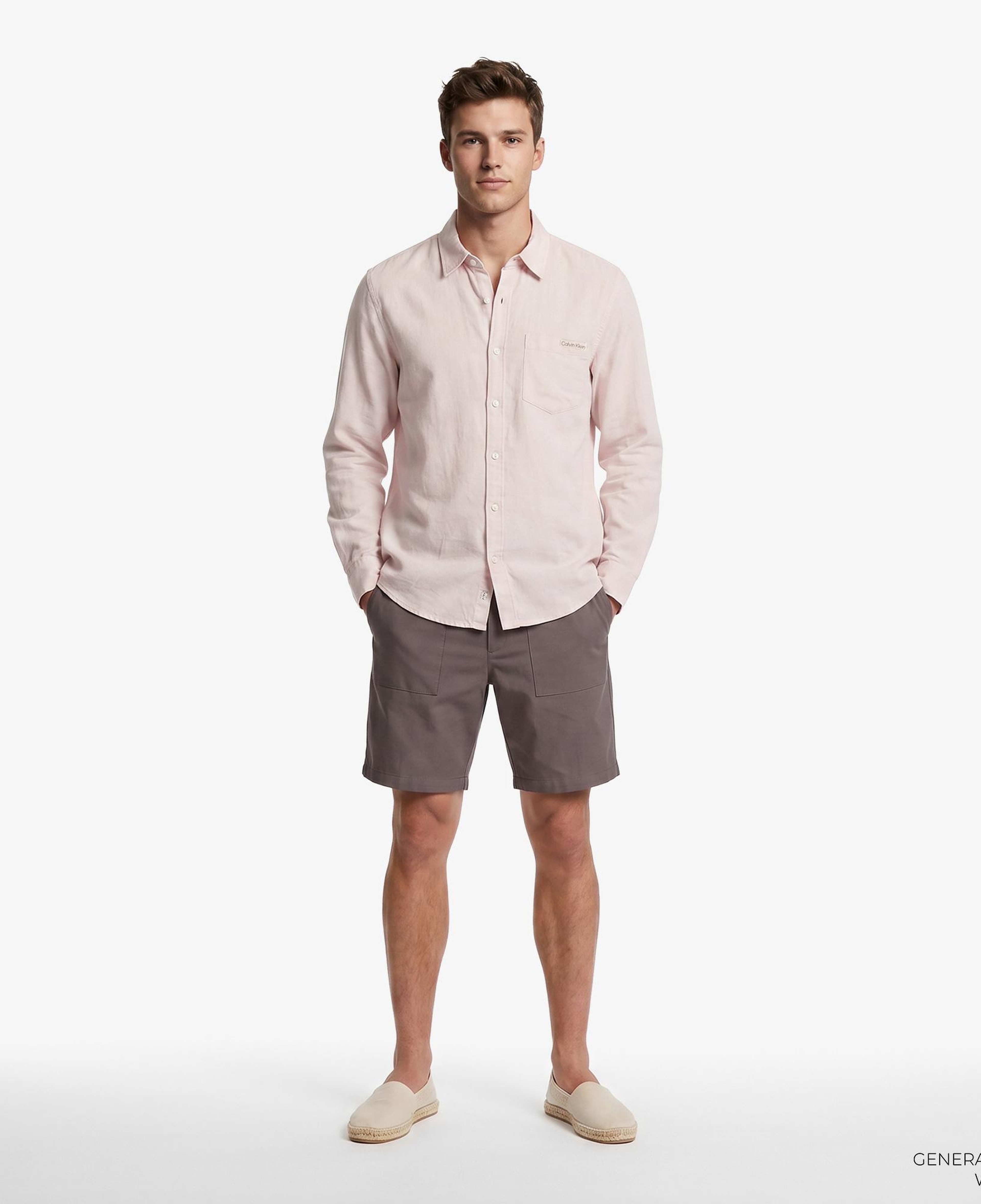 Calvin Klein Solid Casual Linen Classic Erkek Turuncu Gömlek