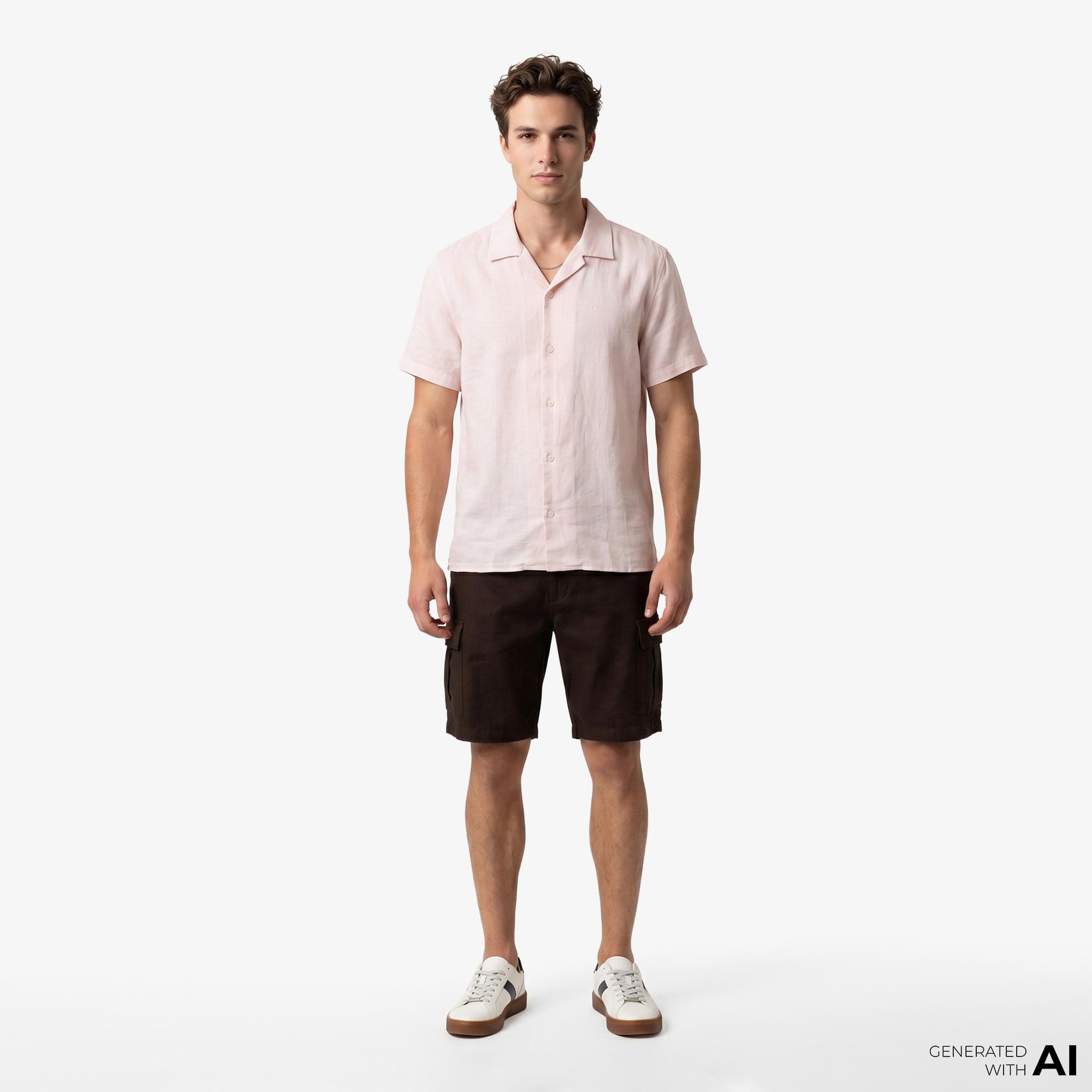 Calvin Klein Camp Collar Solid Linen Class Erkek Turuncu Gömlek