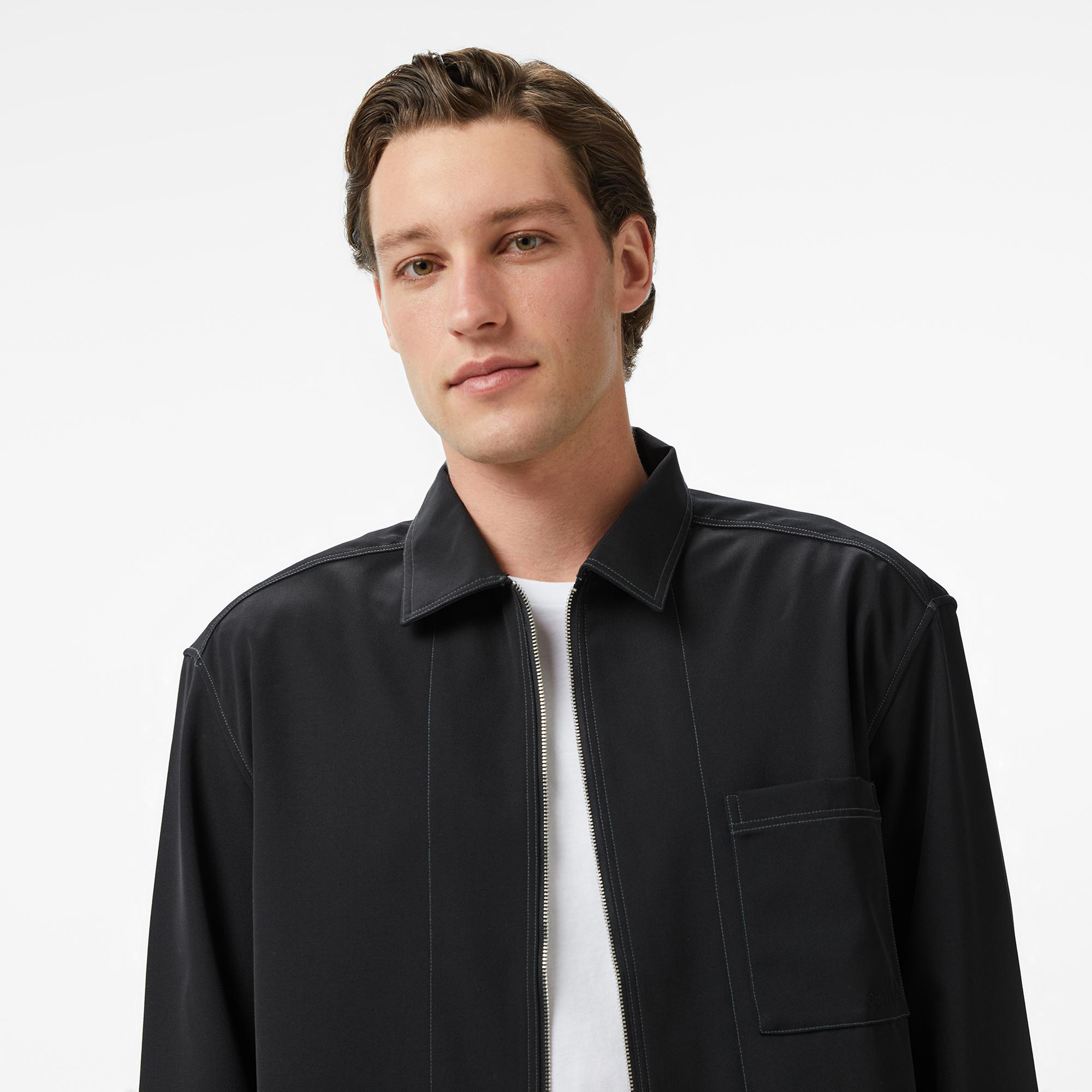Calvin Klein Gabardine Relaxed Overshirt Erkek Siyah Gömlek
