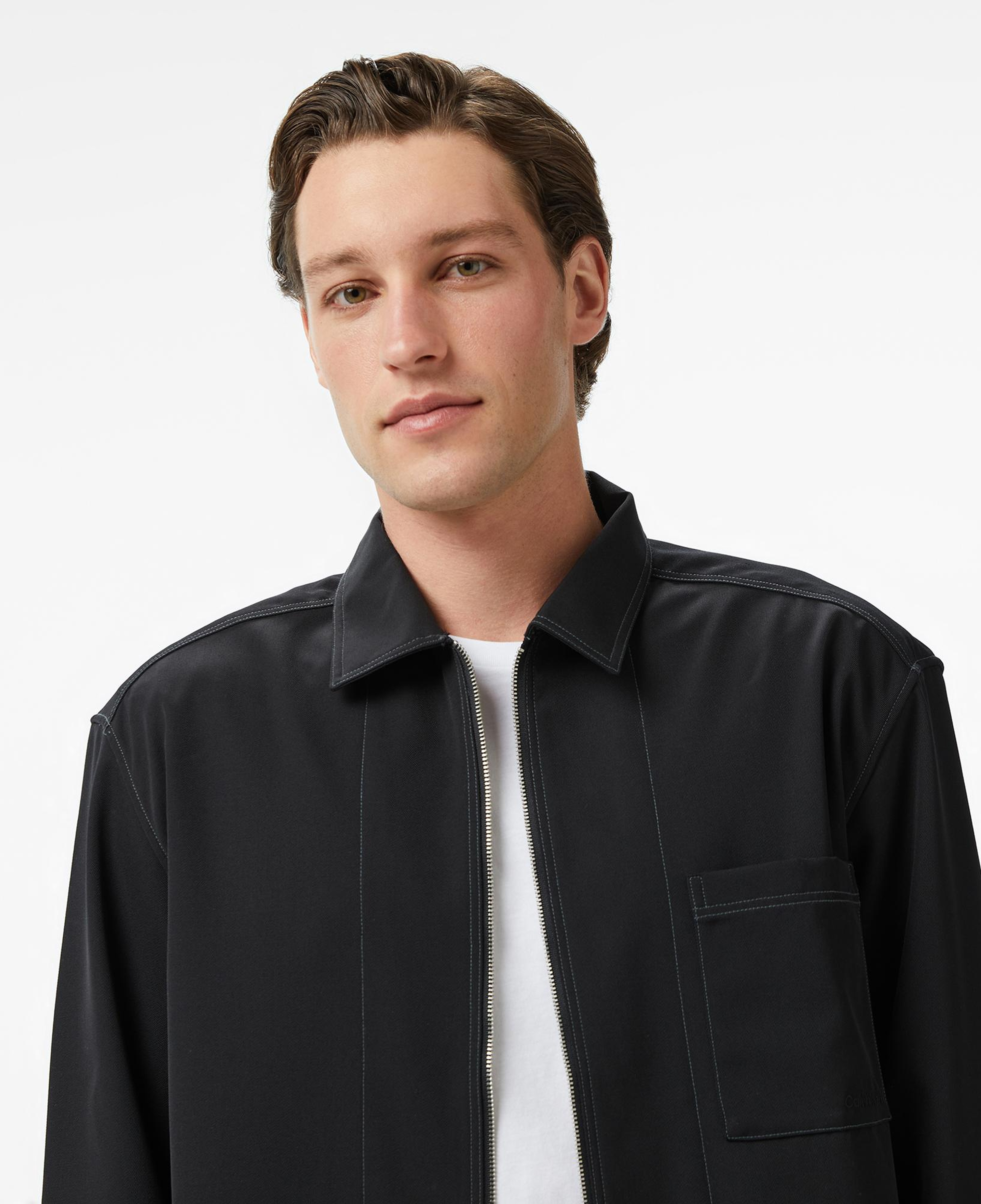 Calvin Klein Gabardine Relaxed Overshirt Erkek Siyah Gömlek