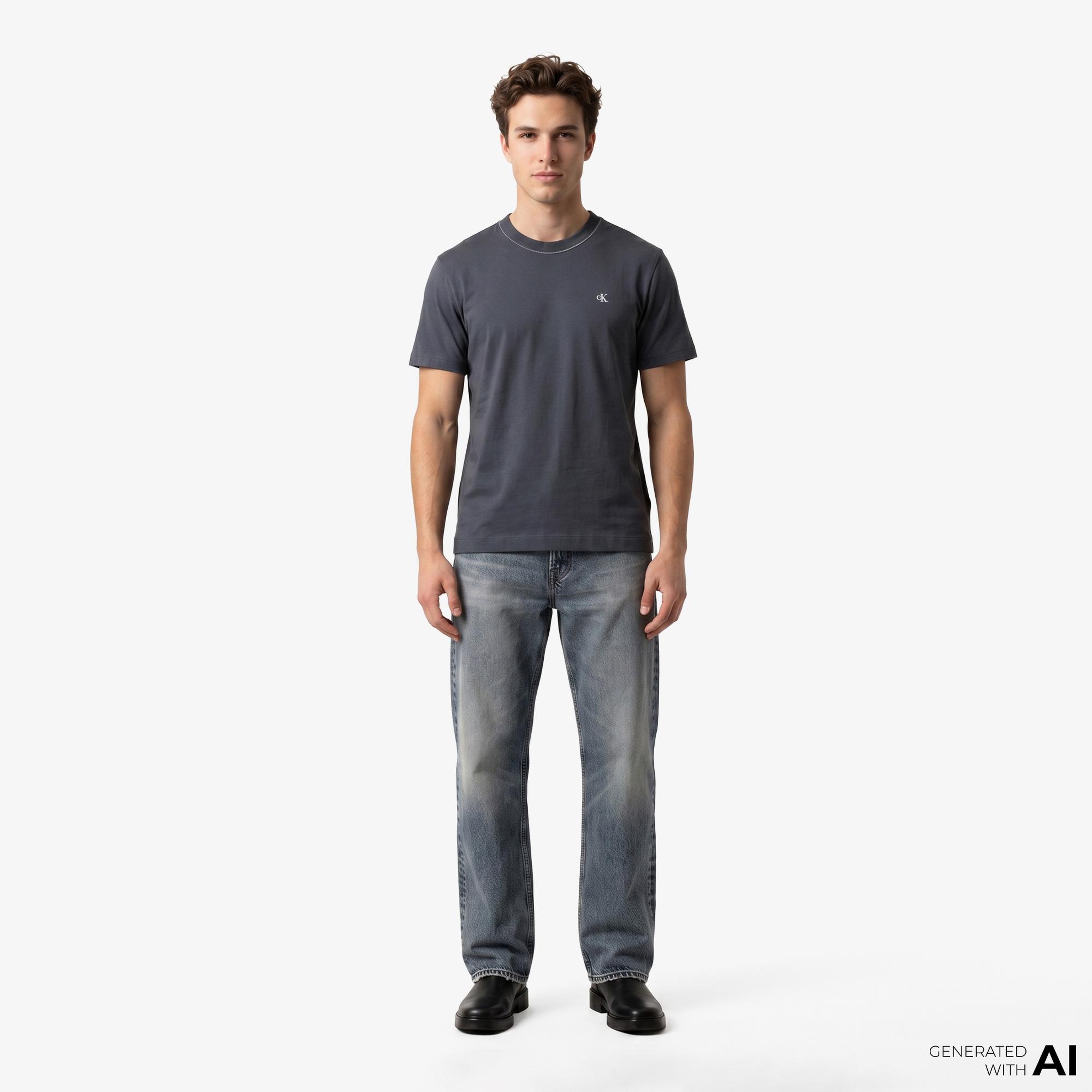 Calvin Klein Contrast Collar Stitch Crewnk Erkek Gri T-Shirt