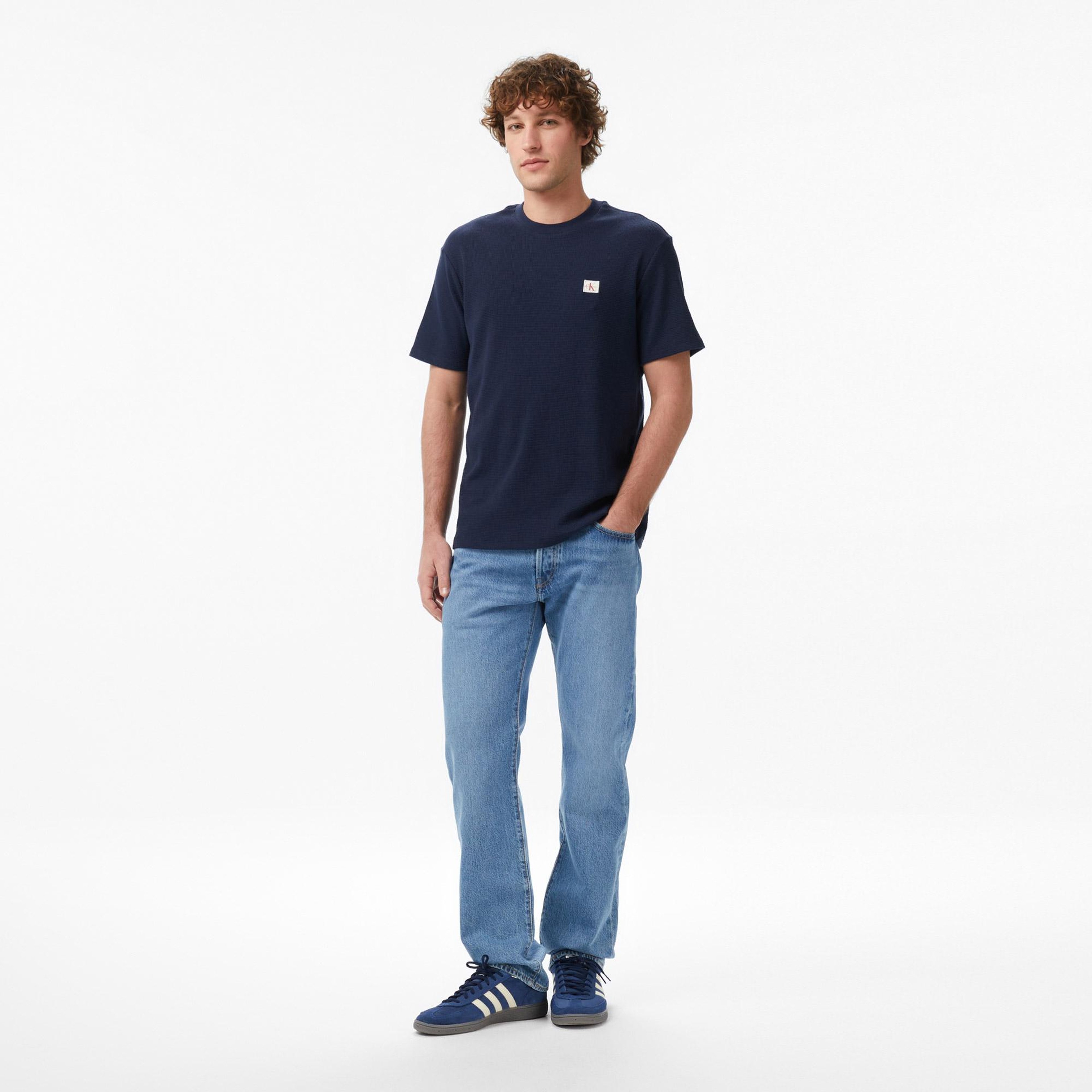 Calvin Klein Waffle Badge Crewnk Erkek Mavi T-Shirt