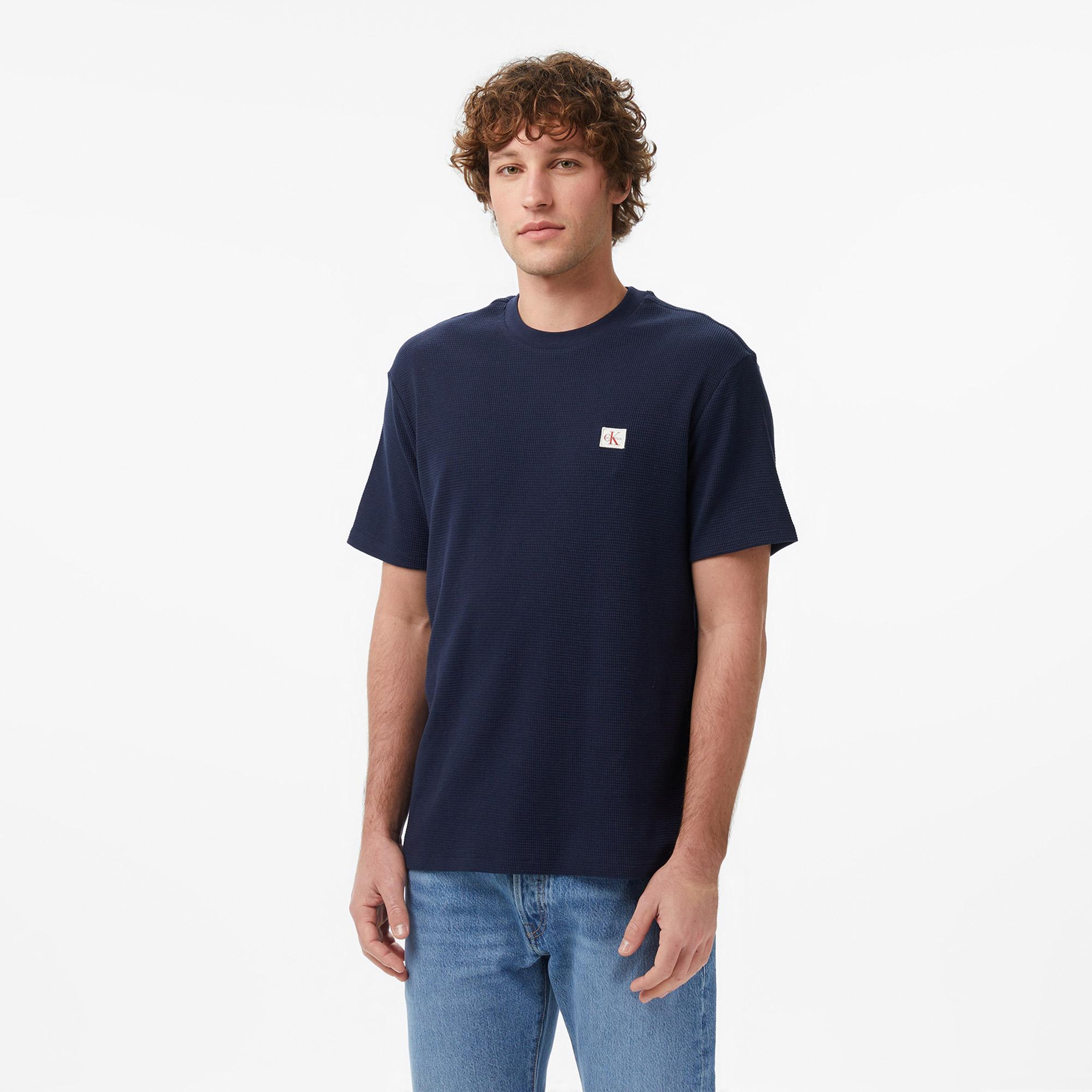 Calvin Klein Waffle Badge Crewnk Erkek Mavi T-Shirt