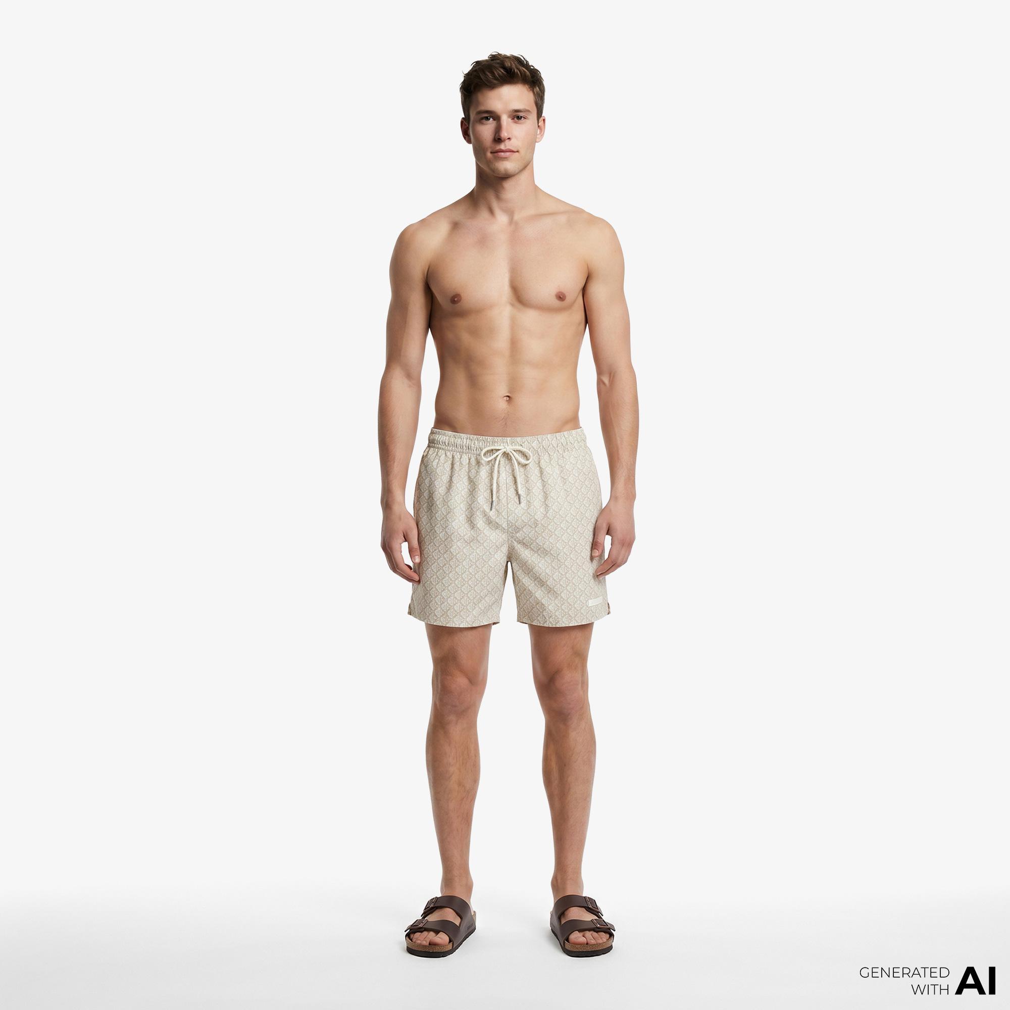 Calvin Klein Medium Drawstring Covered Erkek Haki Deniz Şortu