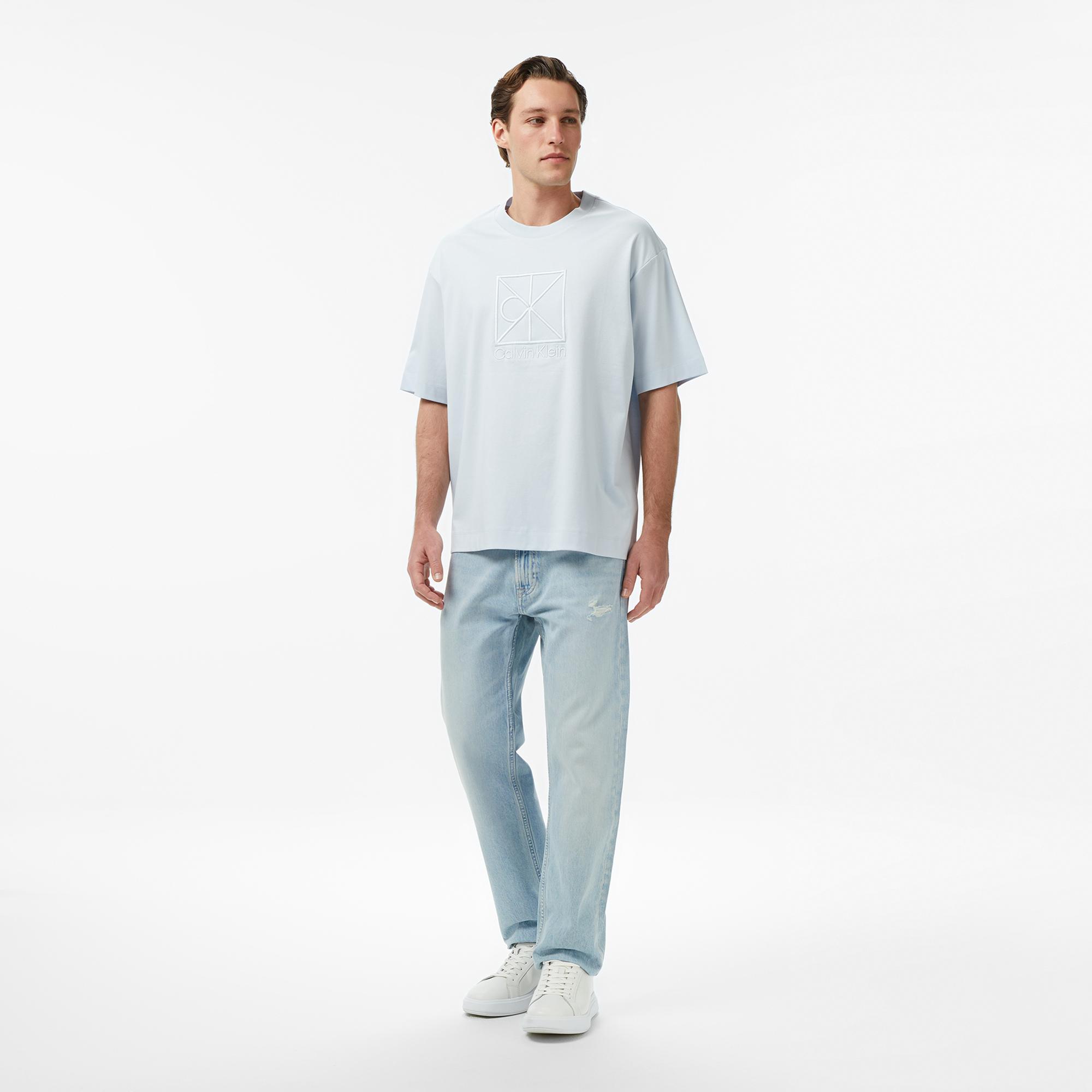 Calvin Klein Relaxed Premium Interlock Emblem Erkek Mavi T-Shirt