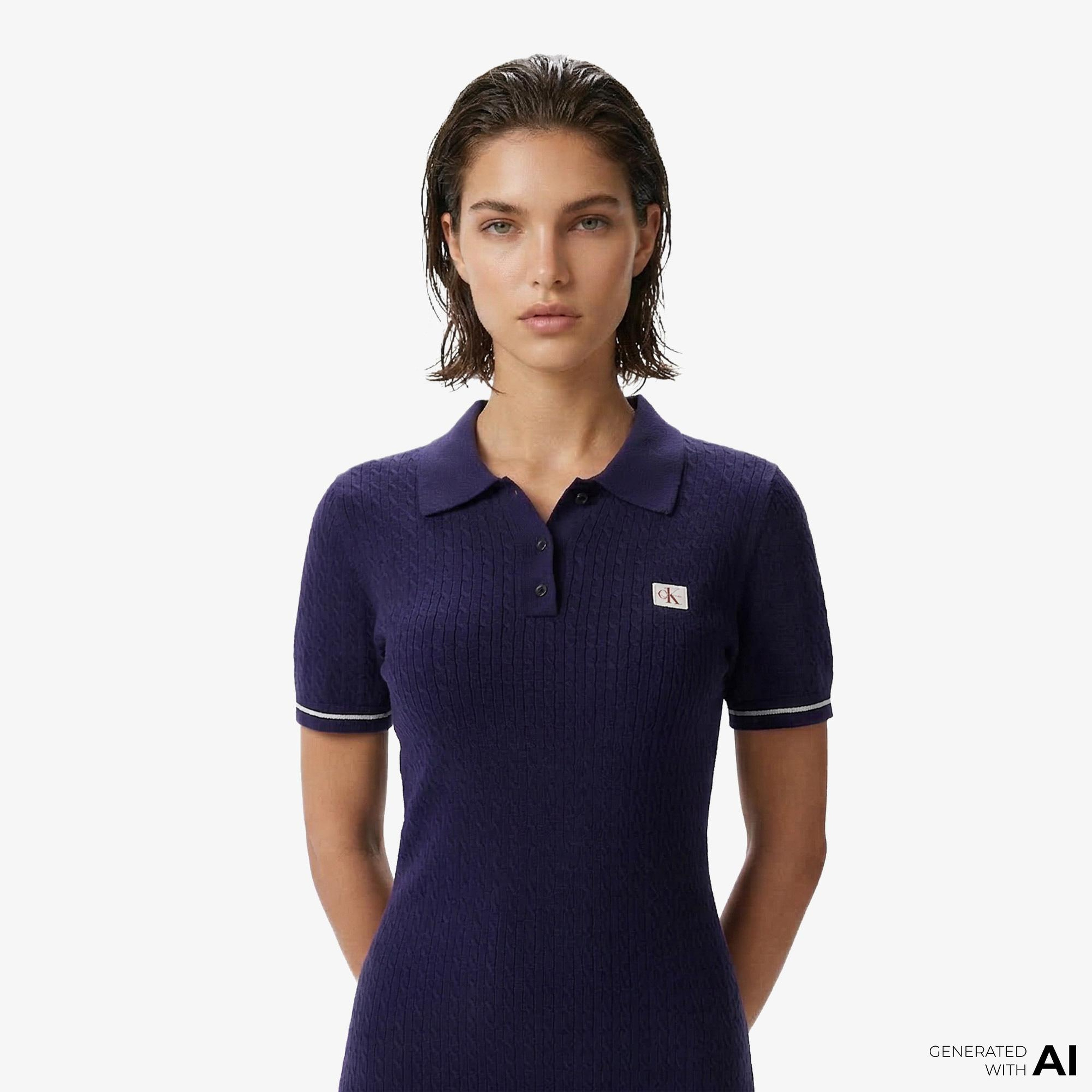 Calvin Klein Microcable Mini Kadın Mavi Elbise