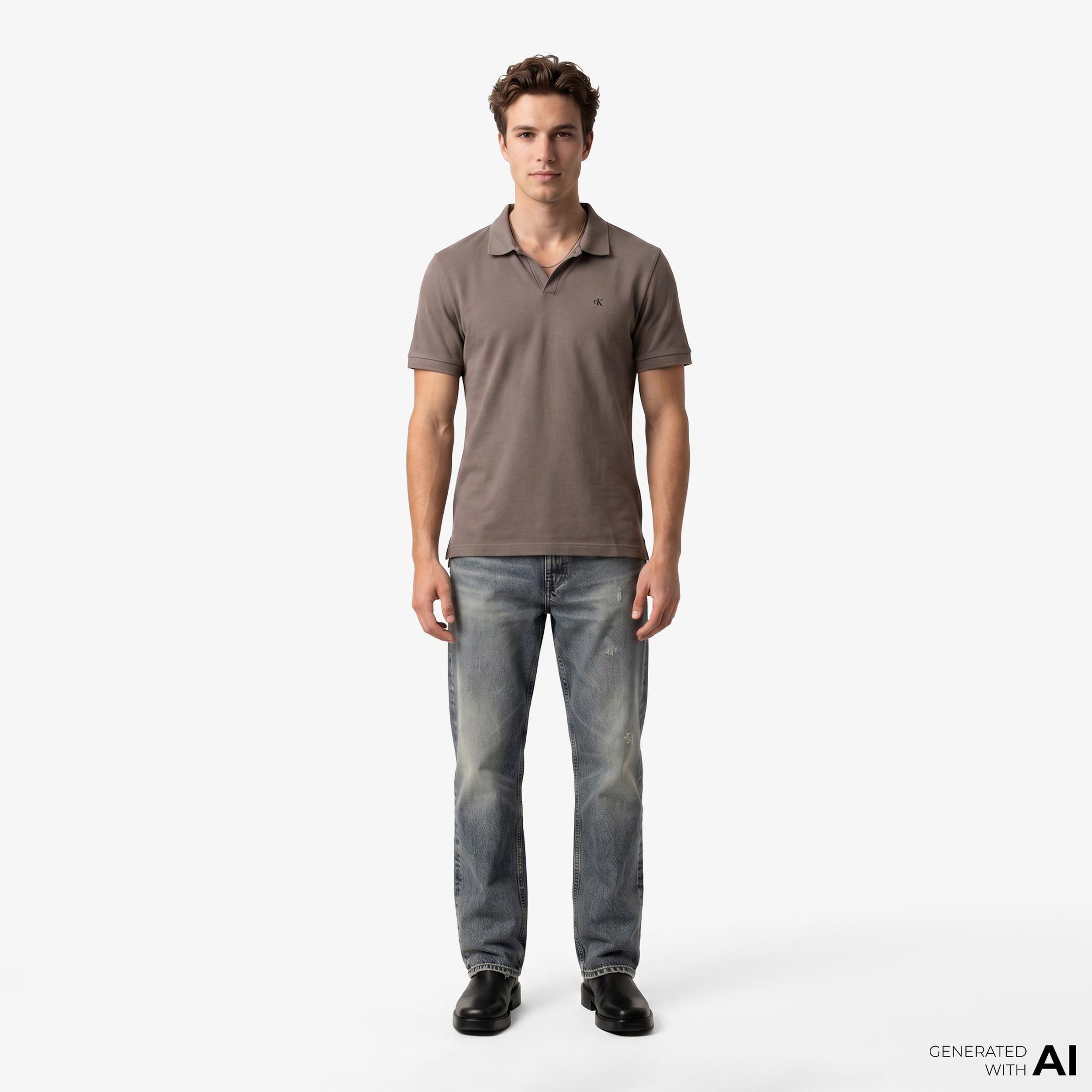 Calvin Klein Open Collar Casual Pique Erkek Kahverengi Polo