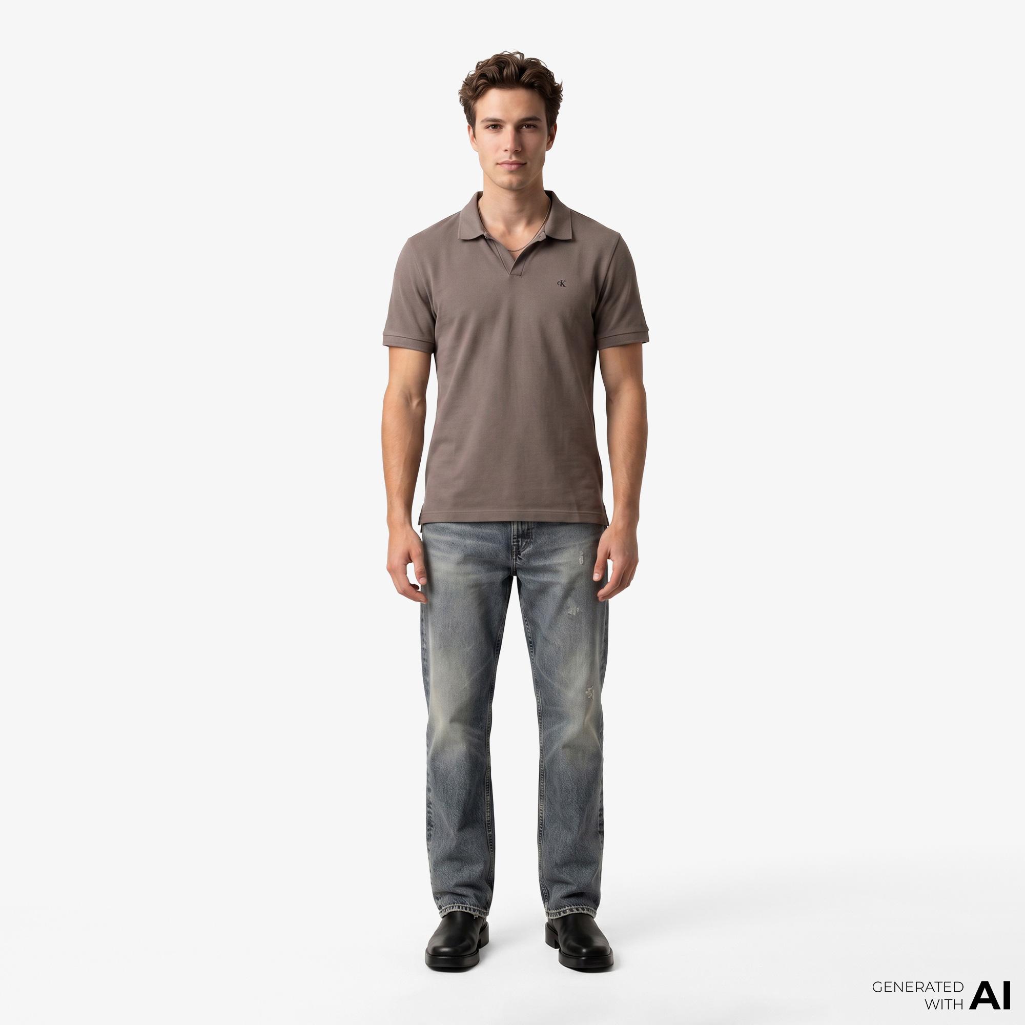 Calvin Klein Open Collar Casual Pique Erkek Kahverengi Polo