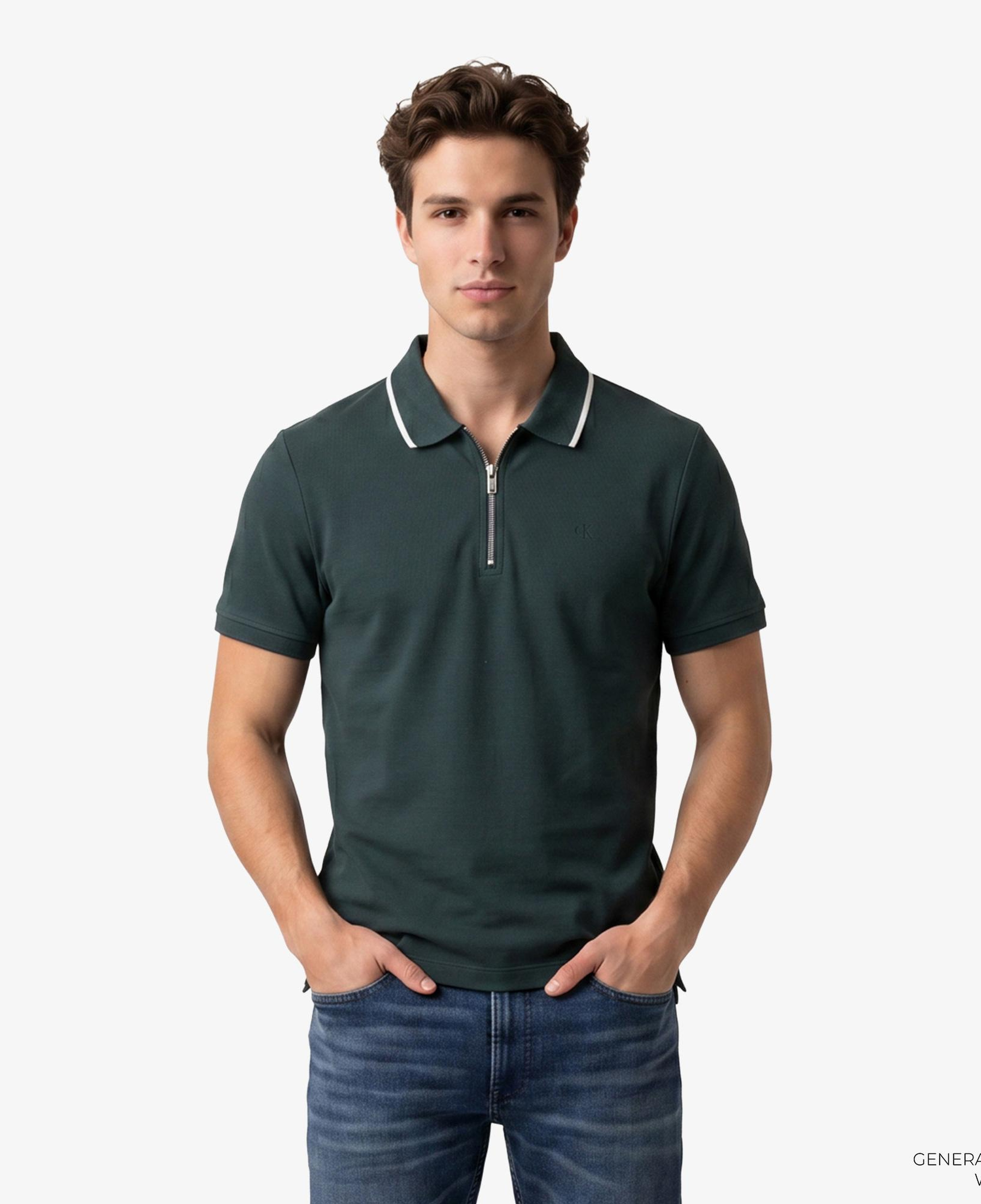 Calvin Klein Tipped Zip Pique Erkek Yeşil Polo