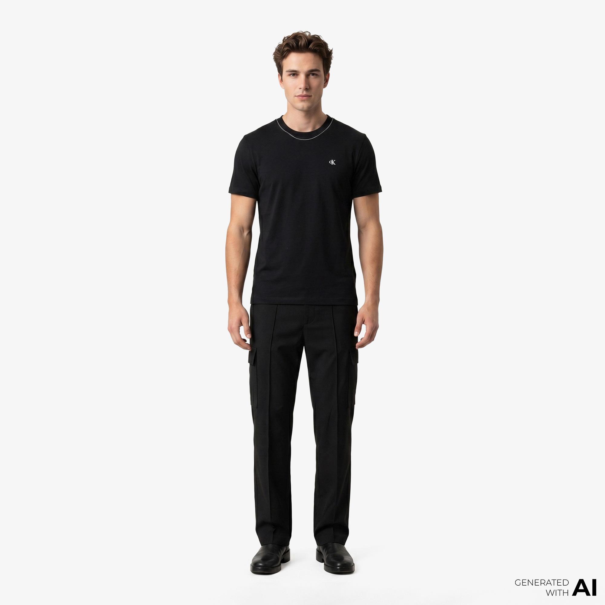 Calvin Klein Contrast Collar Stitch Crewnk Erkek Siyah T-Shirt