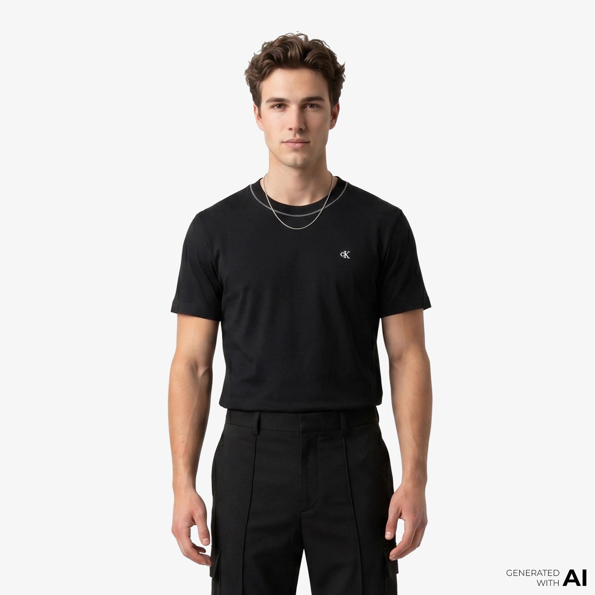 Calvin Klein Contrast Collar Stitch Crewnk Erkek Siyah T-Shirt