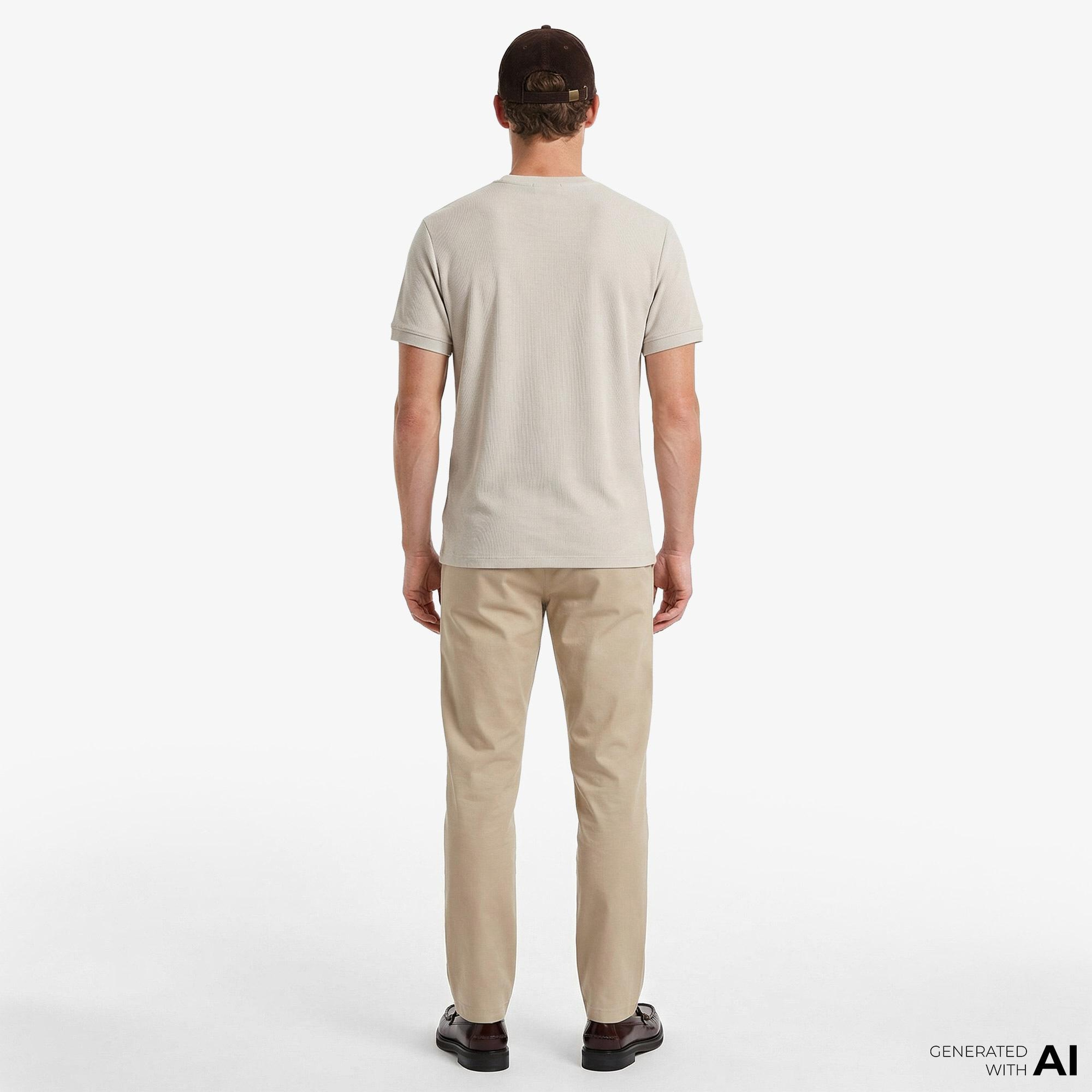 Calvin Klein Slim Micro Waffle Crewnk Erkek Bej T-Shirt