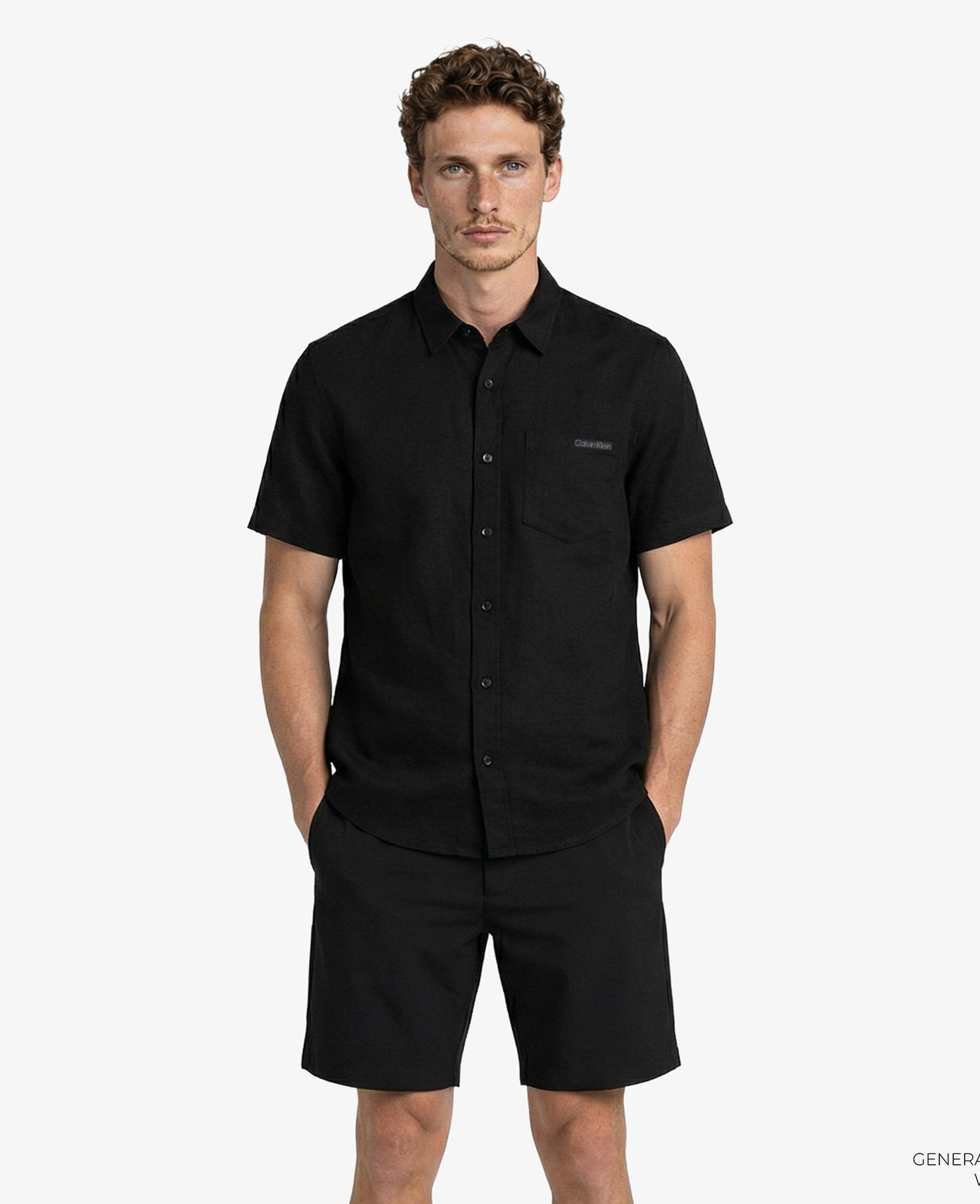 Calvin Klein Solid Causal Linen Classic Erkek Siyah Gömlek