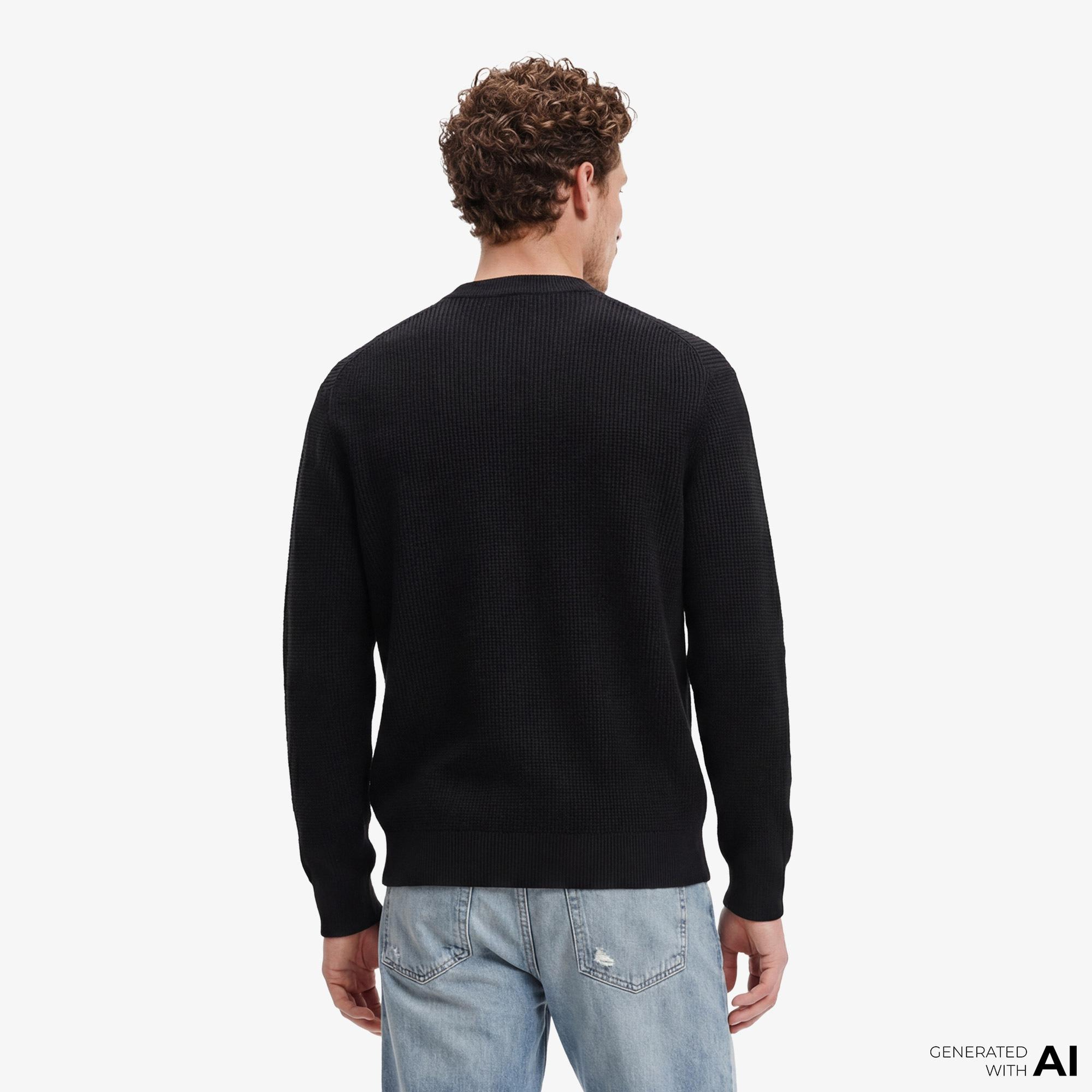 Calvin Klein Cotton Waffle Erkek Siyah Triko