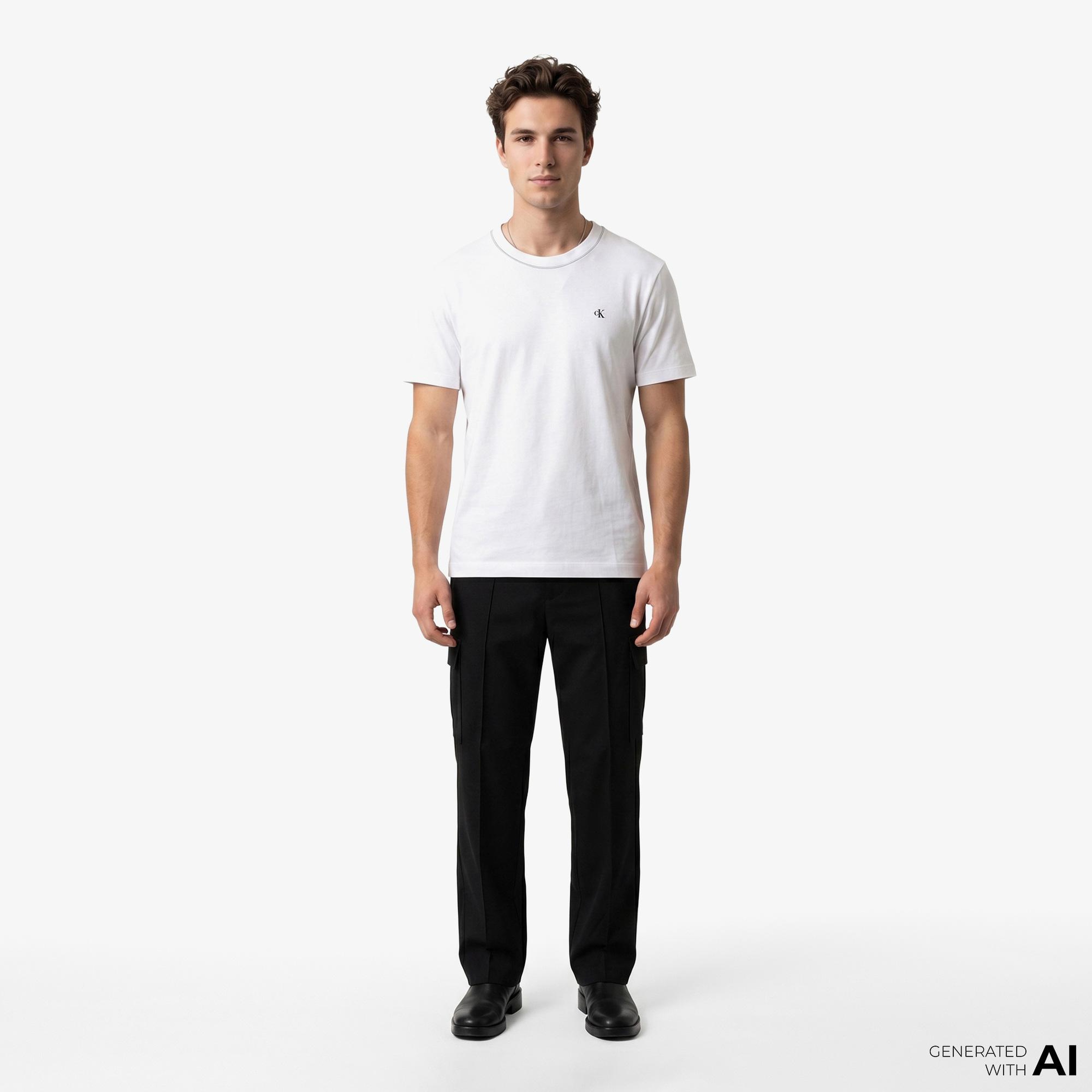 Calvin Klein Contrast Collar Stitch Crewnk Erkek Beyaz T-Shirt