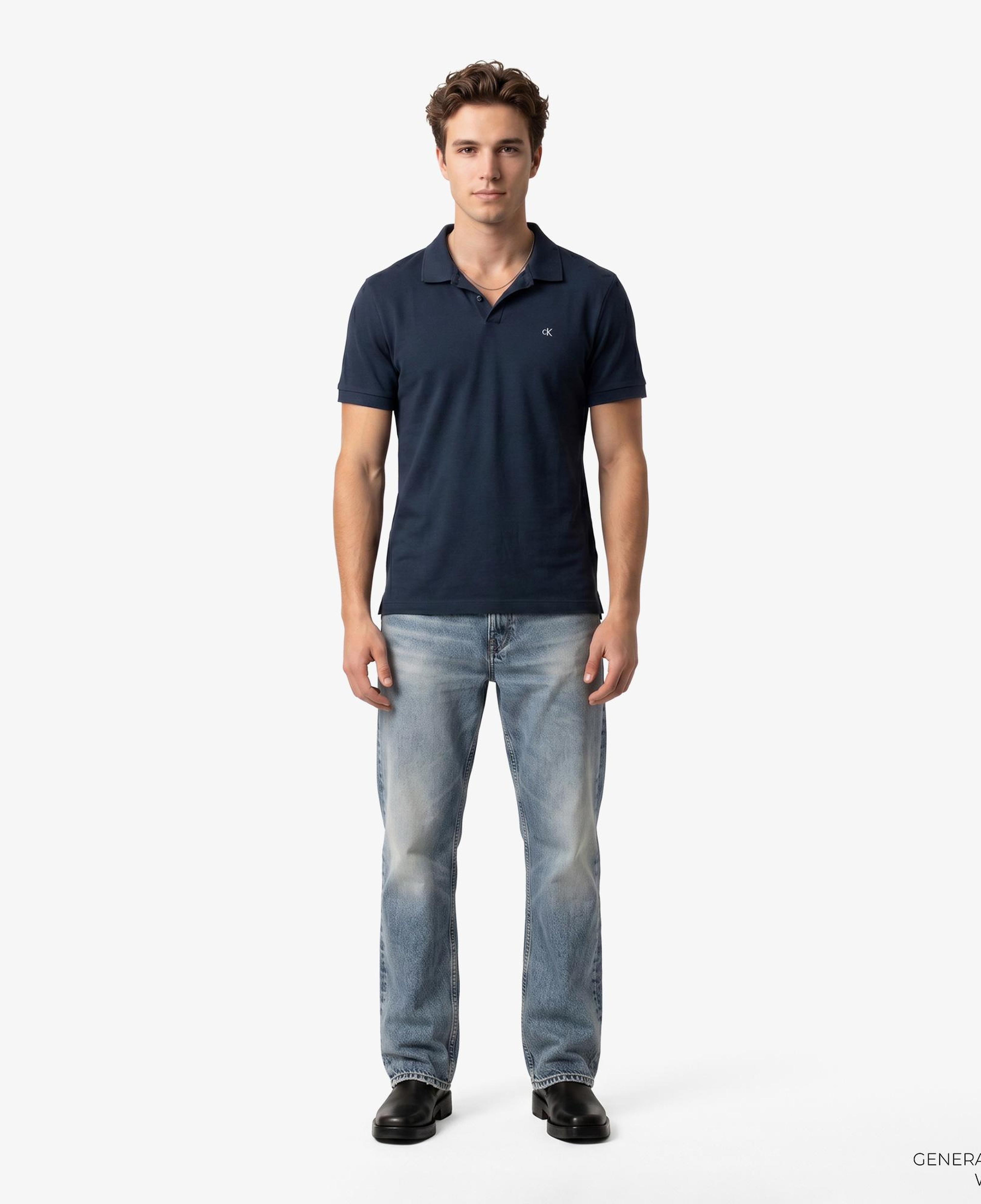 Calvin Klein Open Collar Casual Pique Erkek Mavi Polo