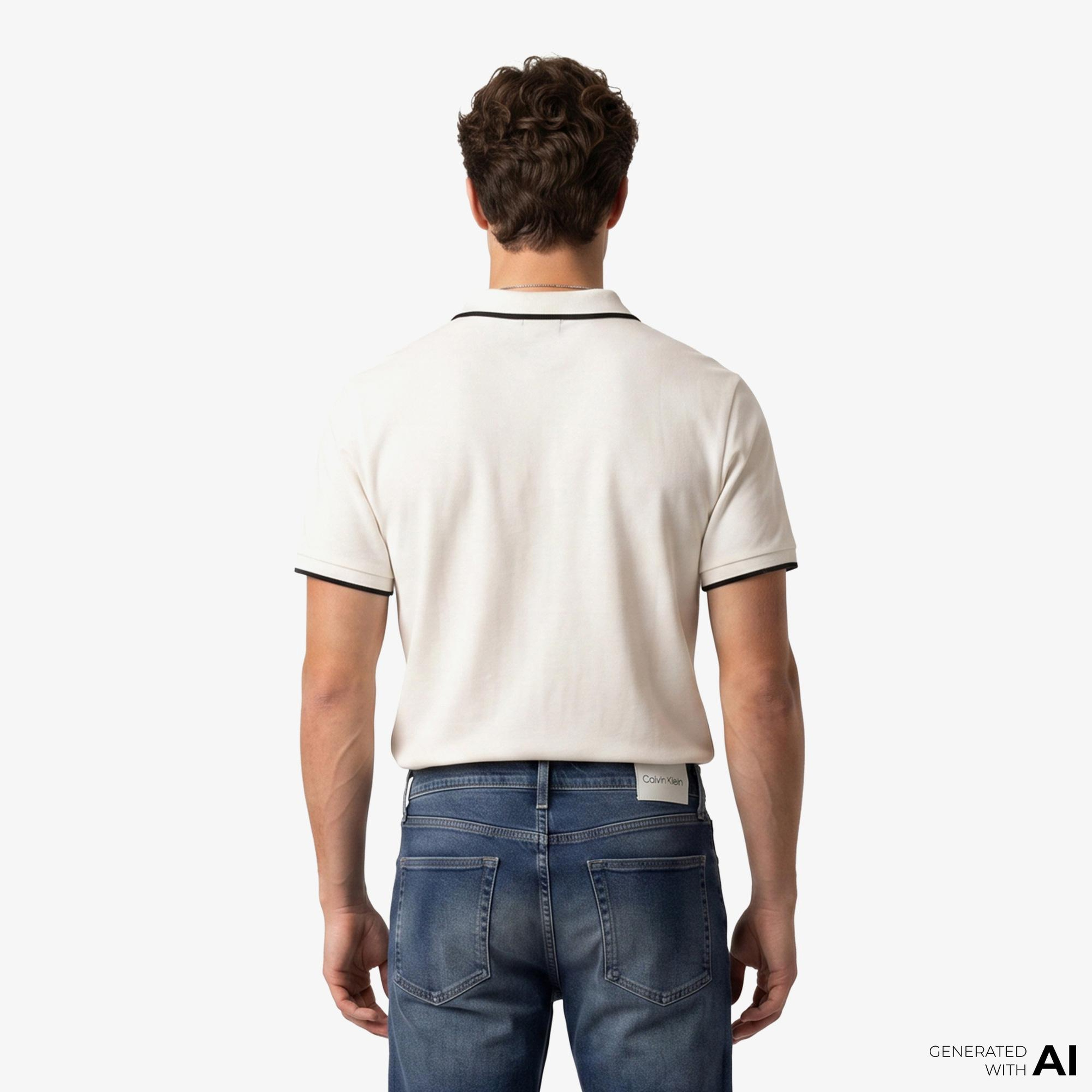 Calvin Klein Tipped Zip Pique Erkek Beyaz Polo