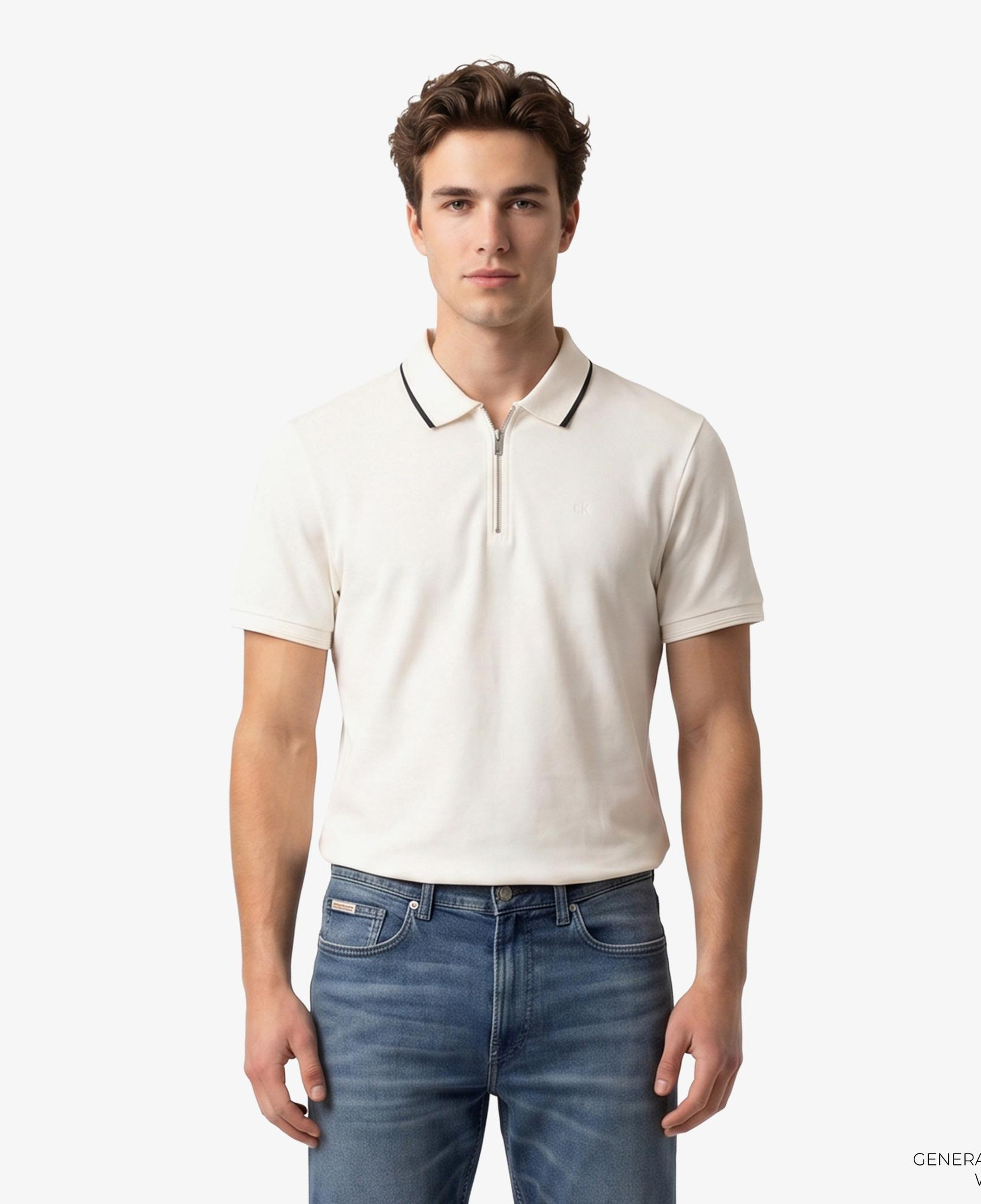 Calvin Klein Tipped Zip Pique Erkek Beyaz Polo