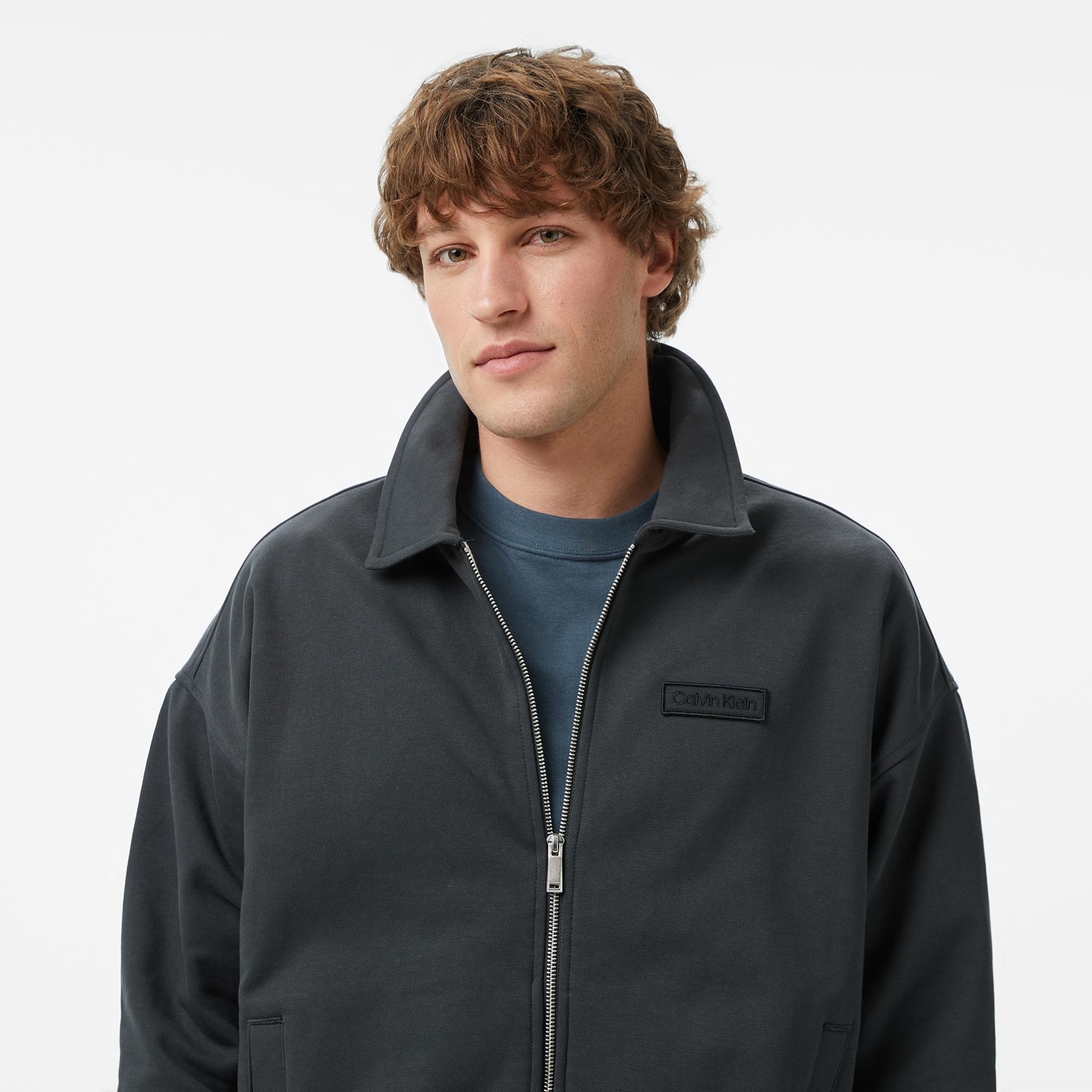 Calvin Klein Waffle-Lined Premium Erkek Gri Sweatshirt
