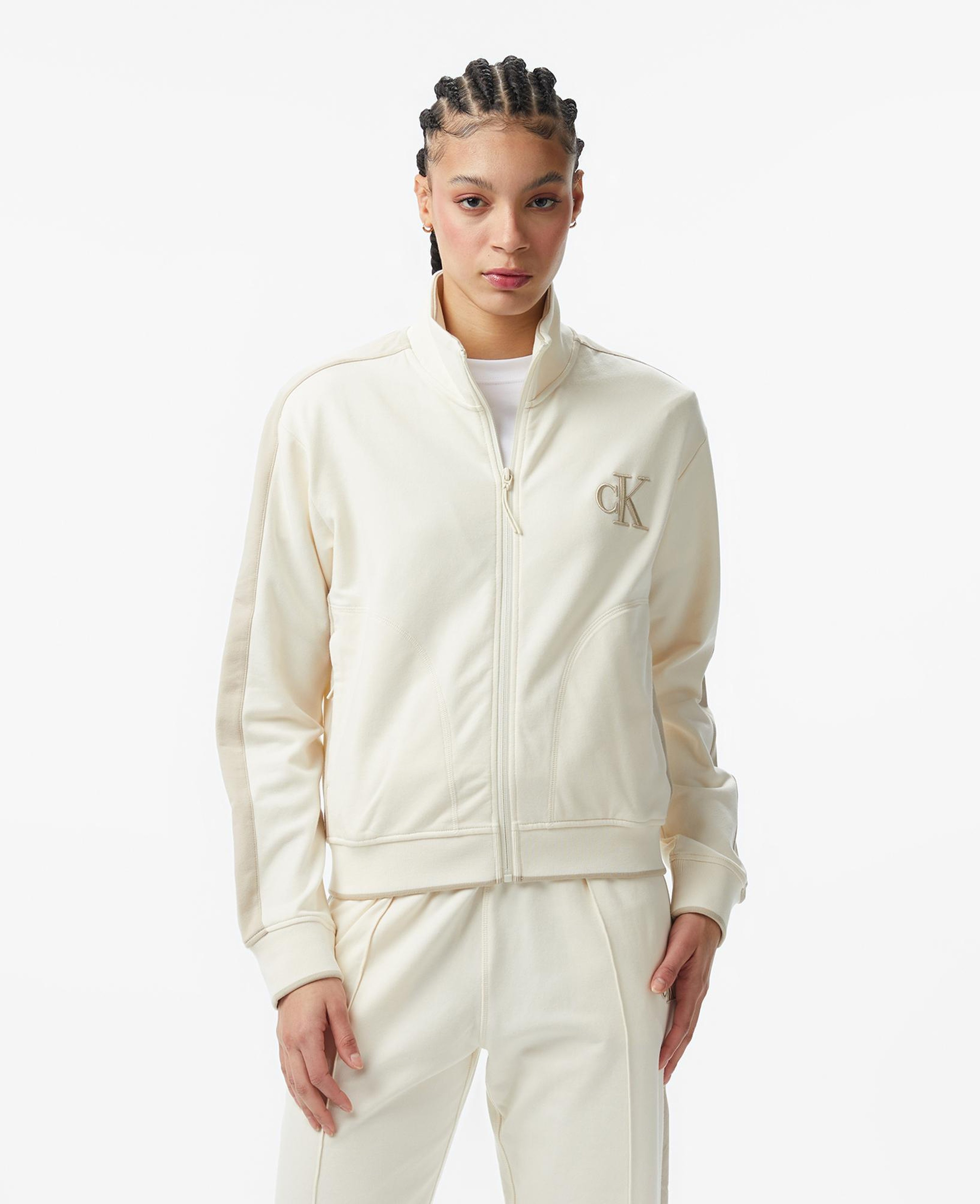 Calvin Klein Stretch Terry Track Kadın Beyaz Ceket