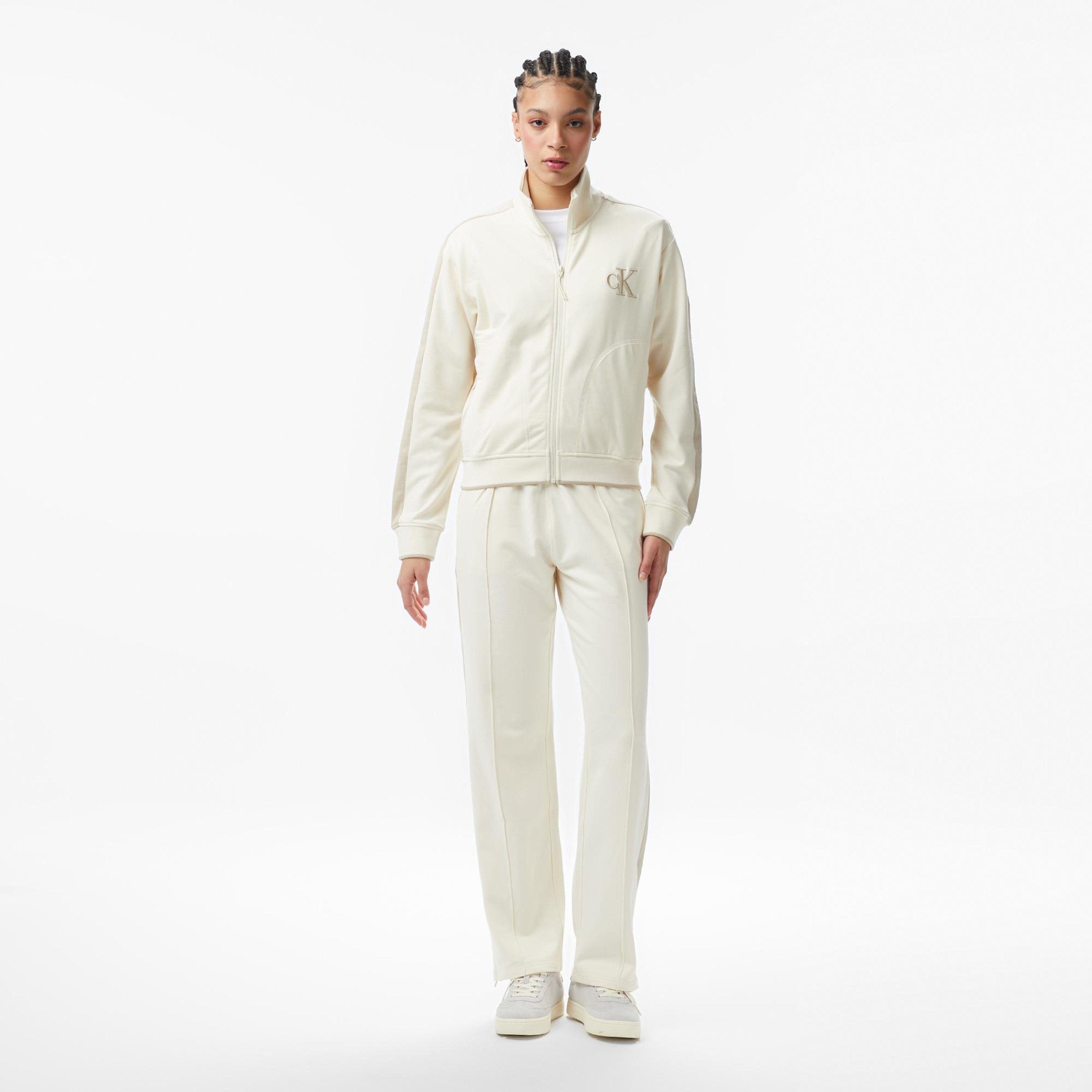 Calvin Klein Stretch Terry Track Kadın Beyaz Ceket