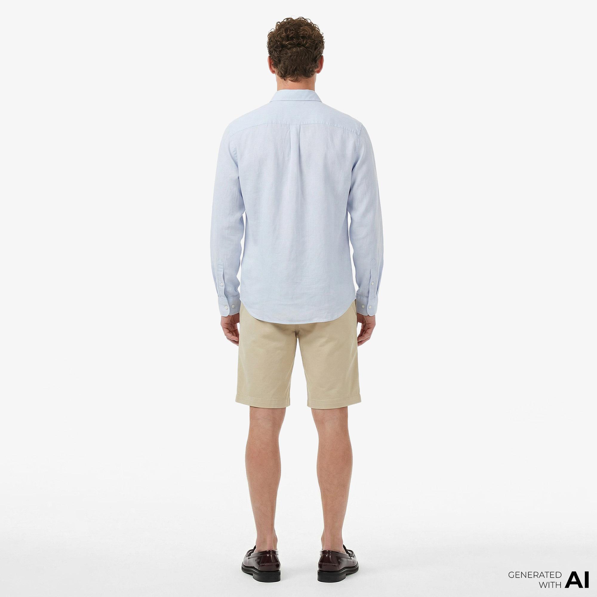 Calvin Klein Solid Casual Linen Classic Erkek Mavi Gömlek