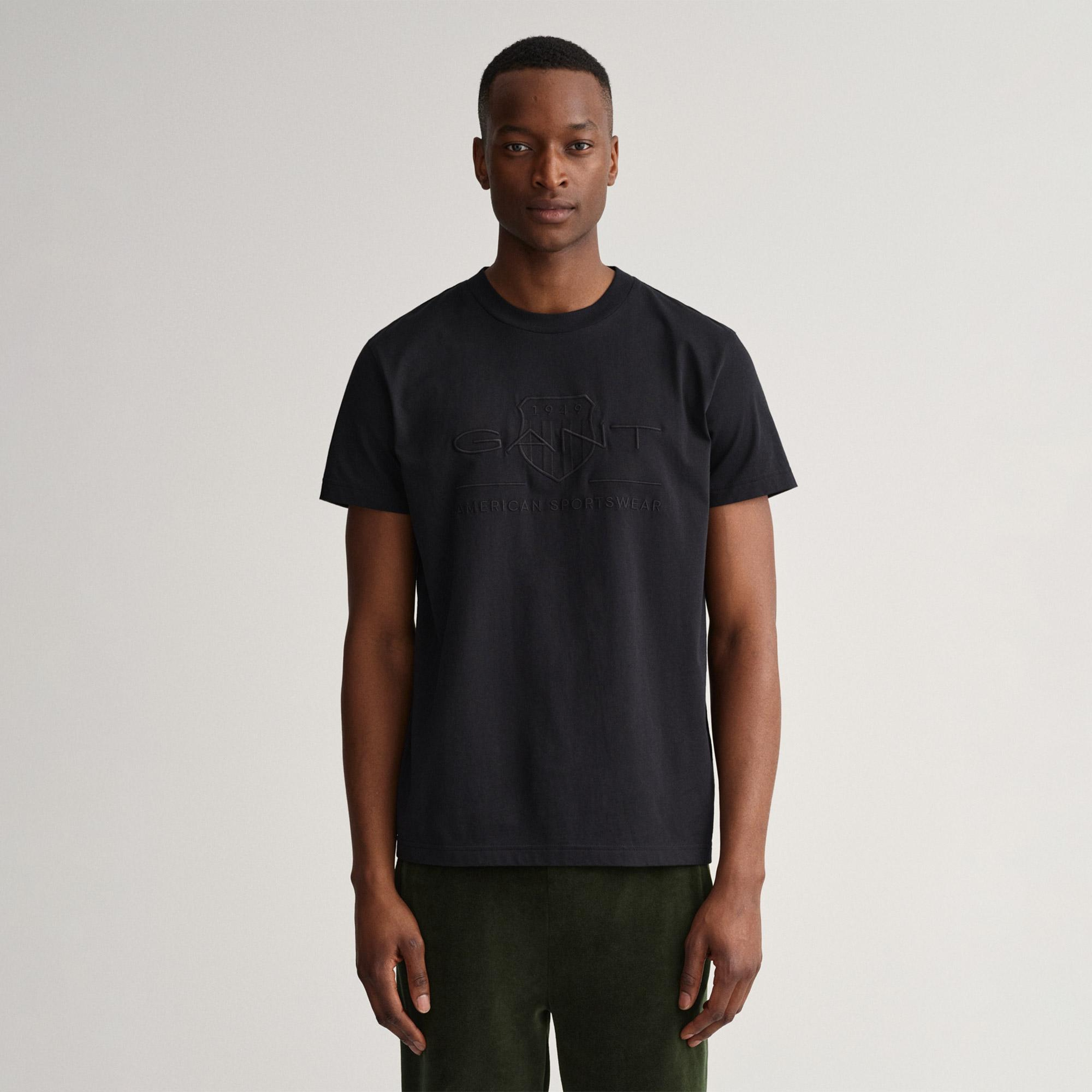 Gant Erkek Siyah Regular Fit Bisiklet Yaka Logolu T-Shirt