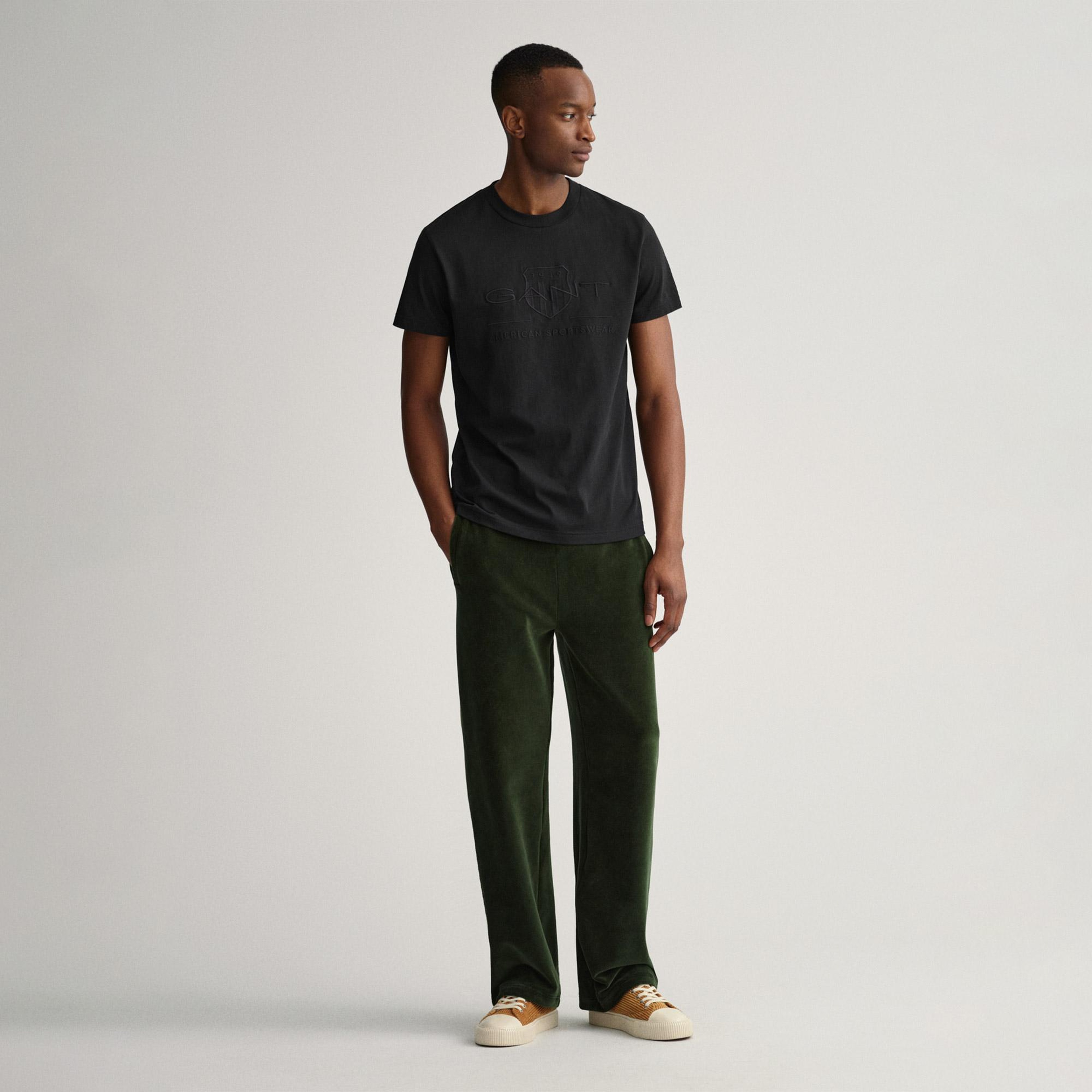 Gant Erkek Siyah Regular Fit Bisiklet Yaka Logolu T-Shirt