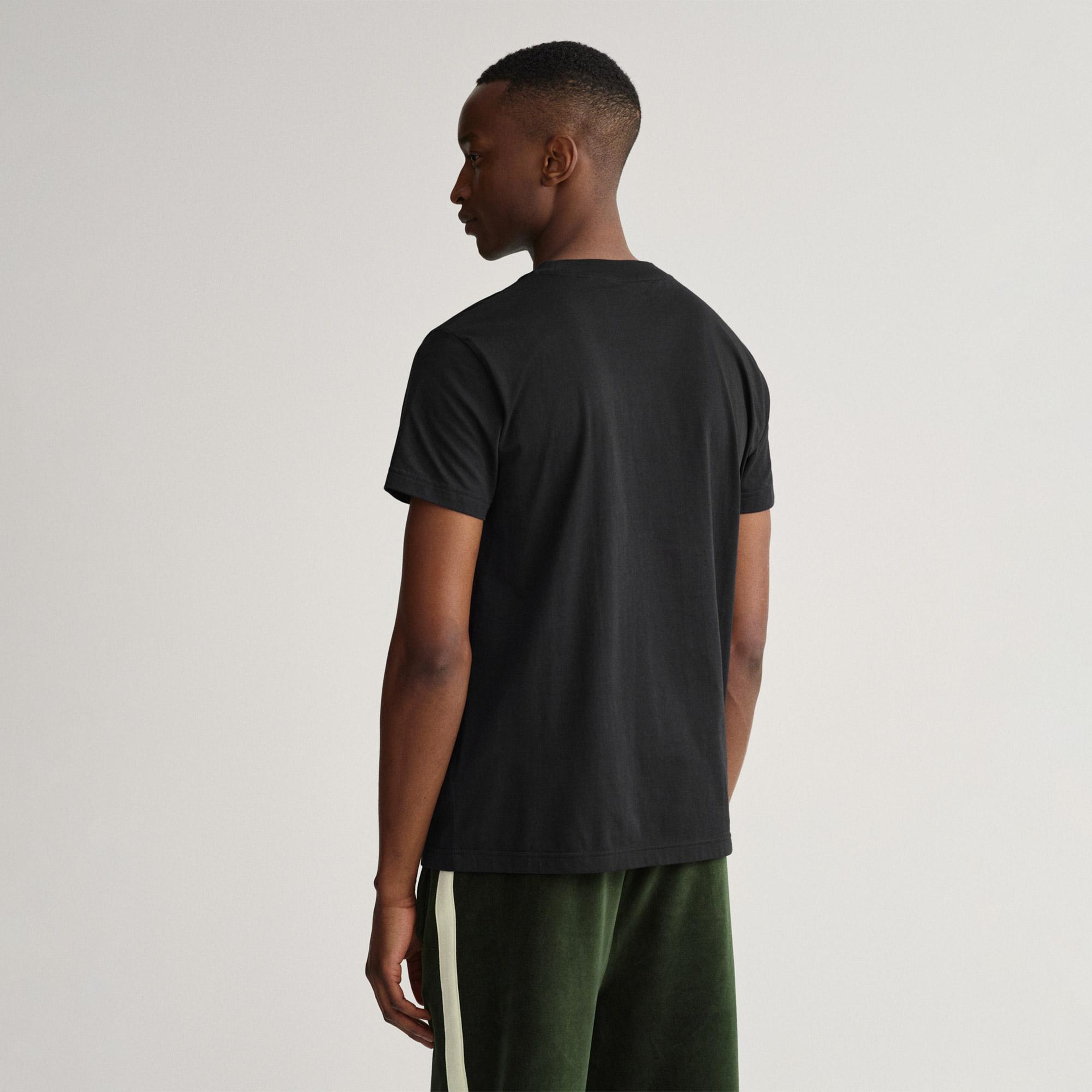Gant Erkek Siyah Regular Fit Bisiklet Yaka Logolu T-Shirt