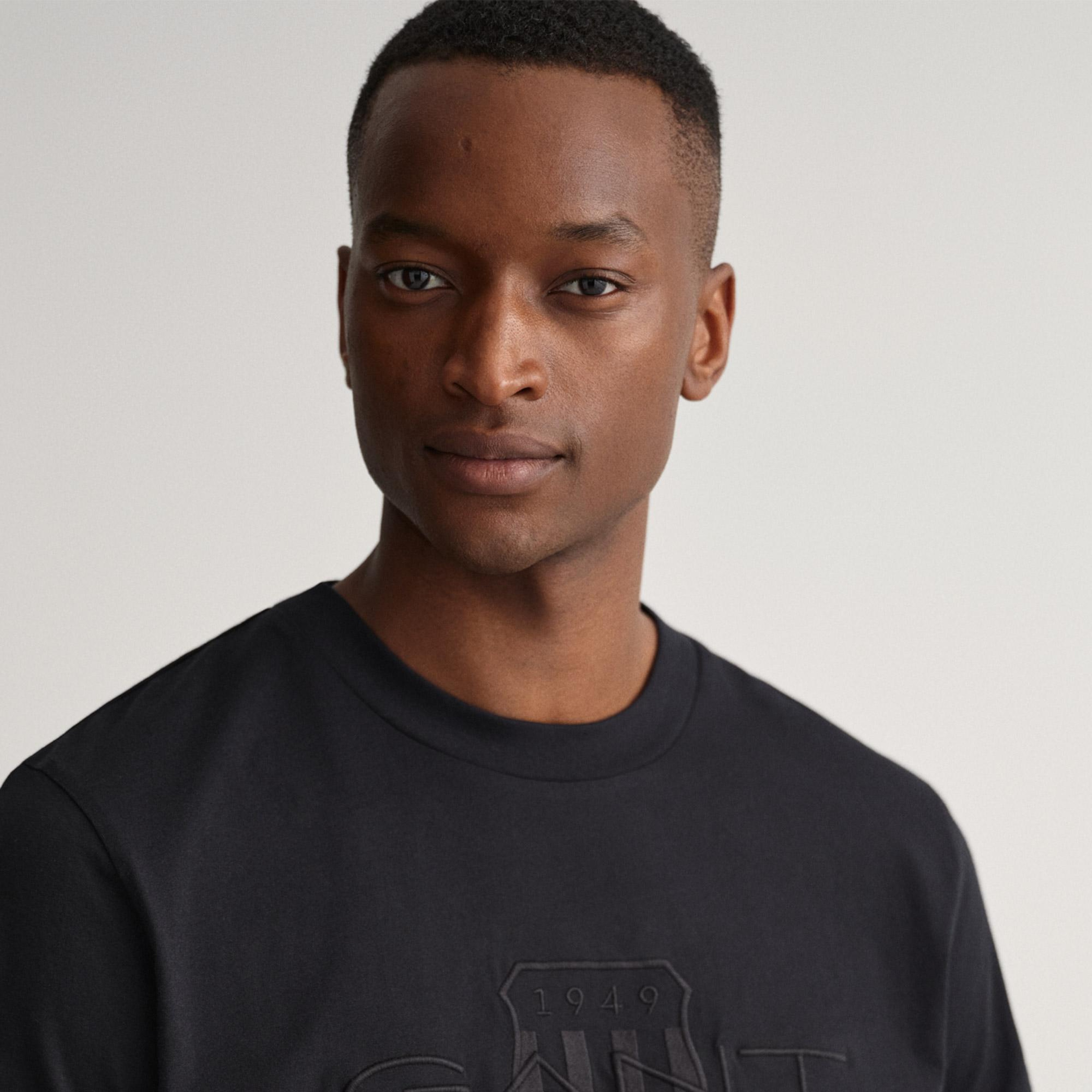 Gant Erkek Siyah Regular Fit Bisiklet Yaka Logolu T-Shirt